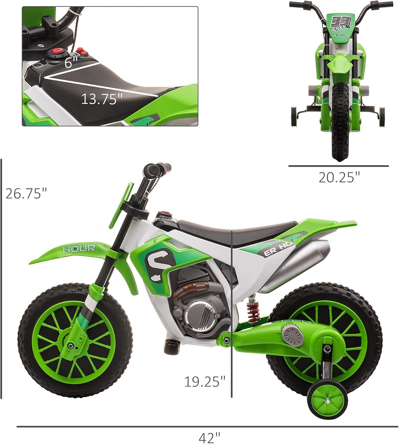 Aosom 12V Kids Motorcycle Dirt Bike Electric Ride-On Toy Off Road, Green