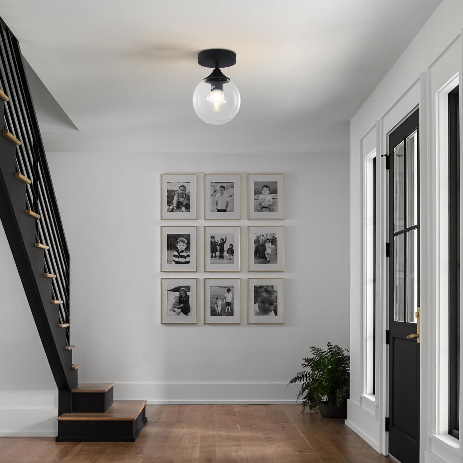 Henn&Hart 9" Matte Black Metal/Glass Semi Flush Mount