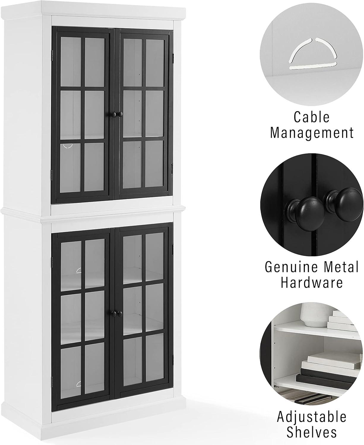 Tall White and Black Freestanding Storage Pantry with Adjustable Shelving