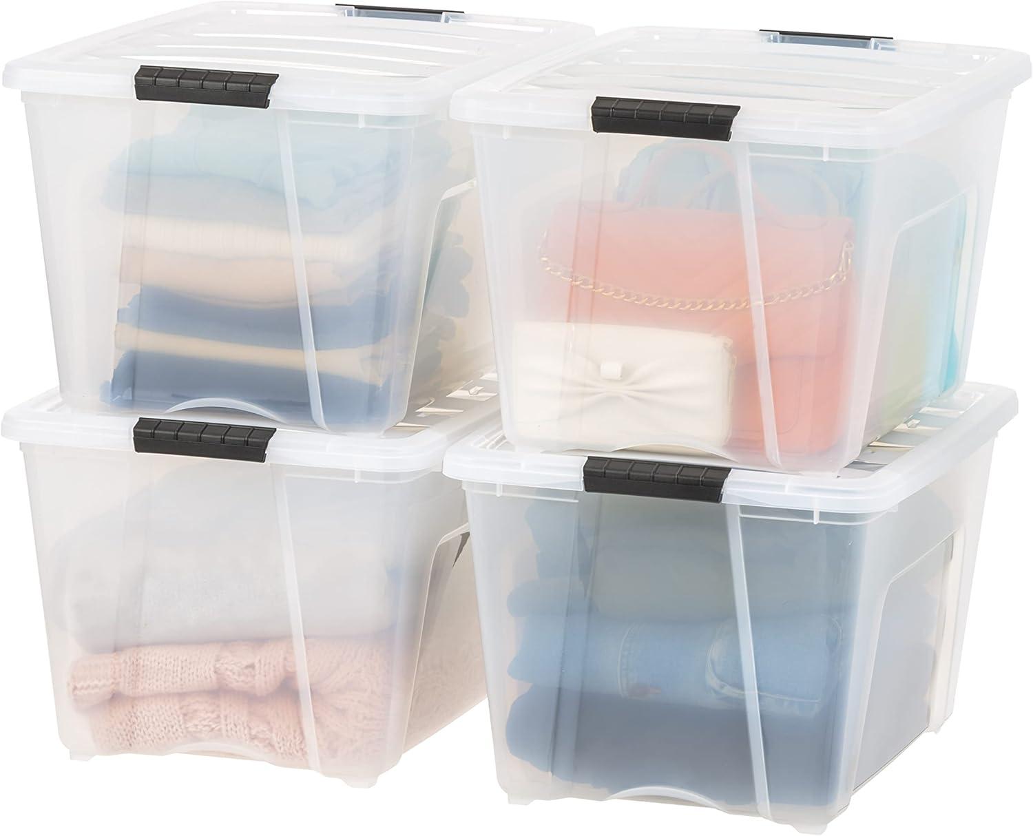 Clear Stackable Plastic Storage Bins with Lids, 54 Qt, 4 Pack