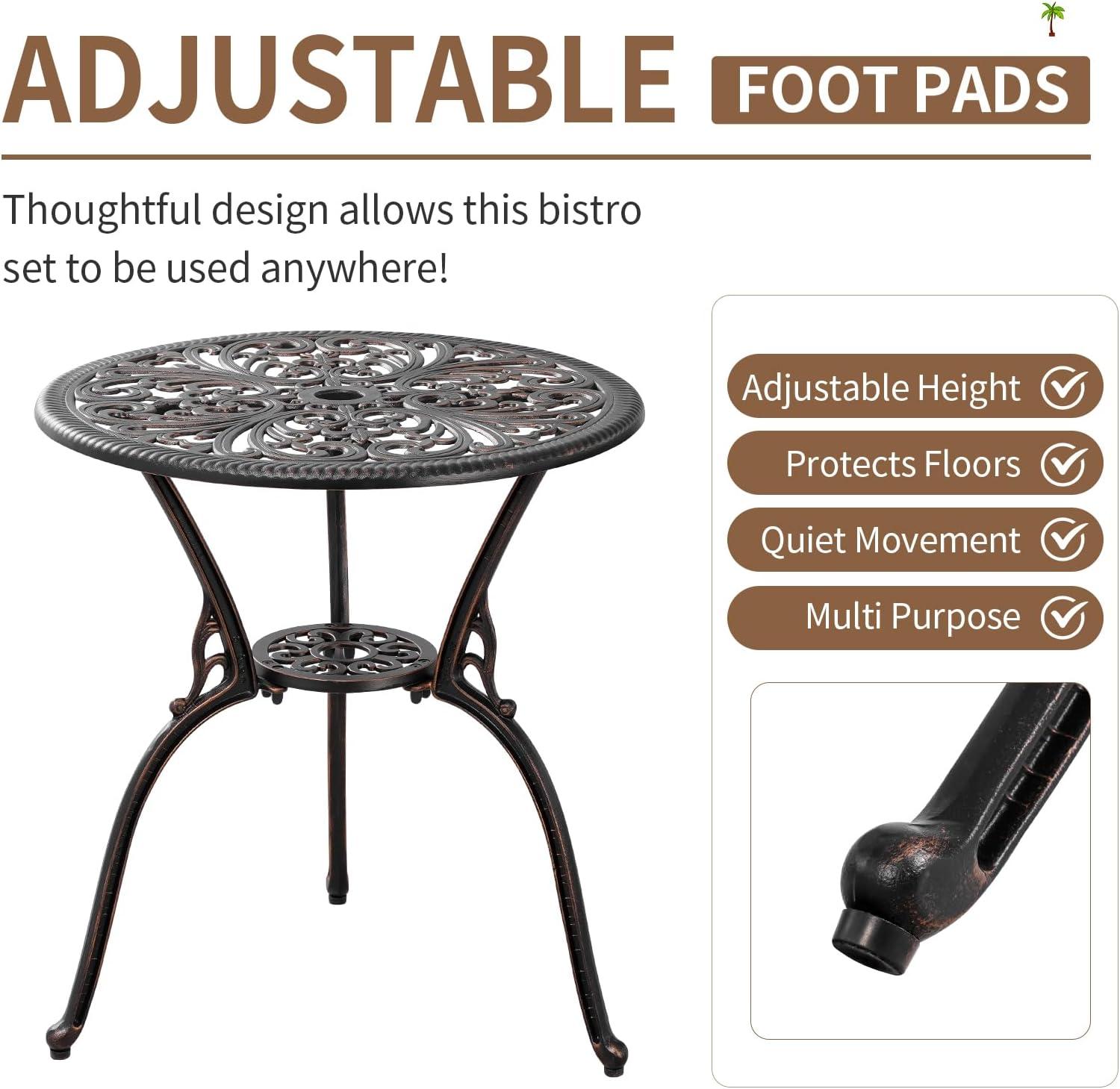 PATIO-IN 3 Piece Bistro Set Cast Aluminum Bistro Table and Chairs Set of 2 with Umbrella Hole,Patio Furniture Sets for Front Porch,Garden