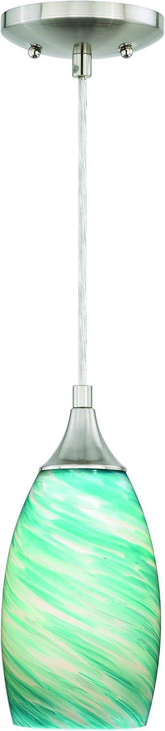 Vaxcel Milano Satin Nickel Mini Pendant Ceiling Light Blue Glass