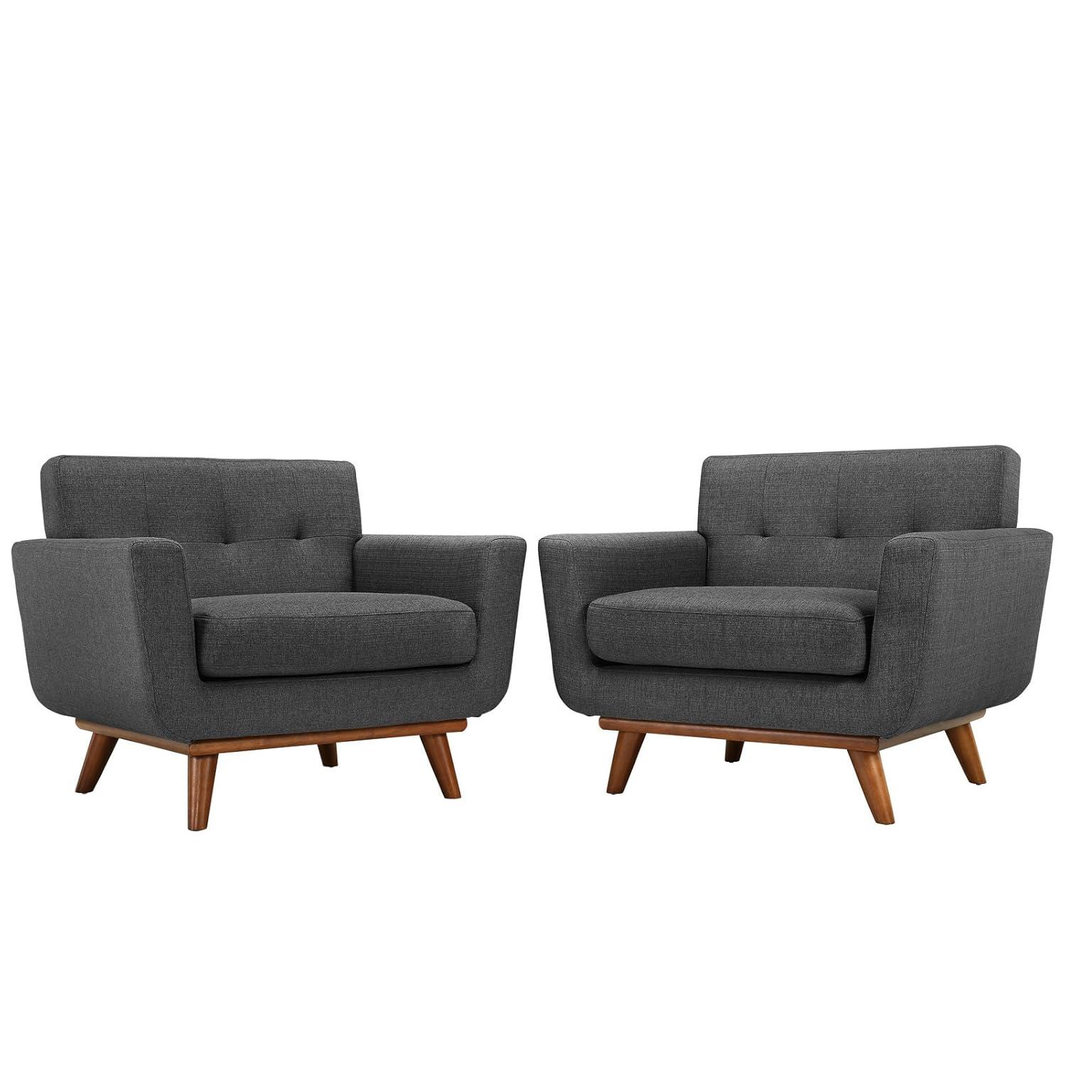 Modway Engage Modern Fabric Armchair in Gray/Cherry (Set of 2)