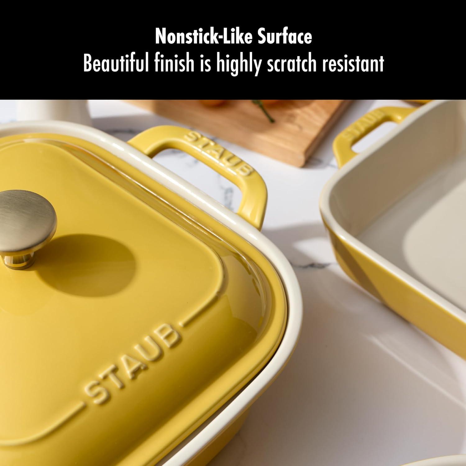 Staub Staub Ceramic 4-Pc Baking Pans Set, Casserole Dish With Lid, Brownie Pan,