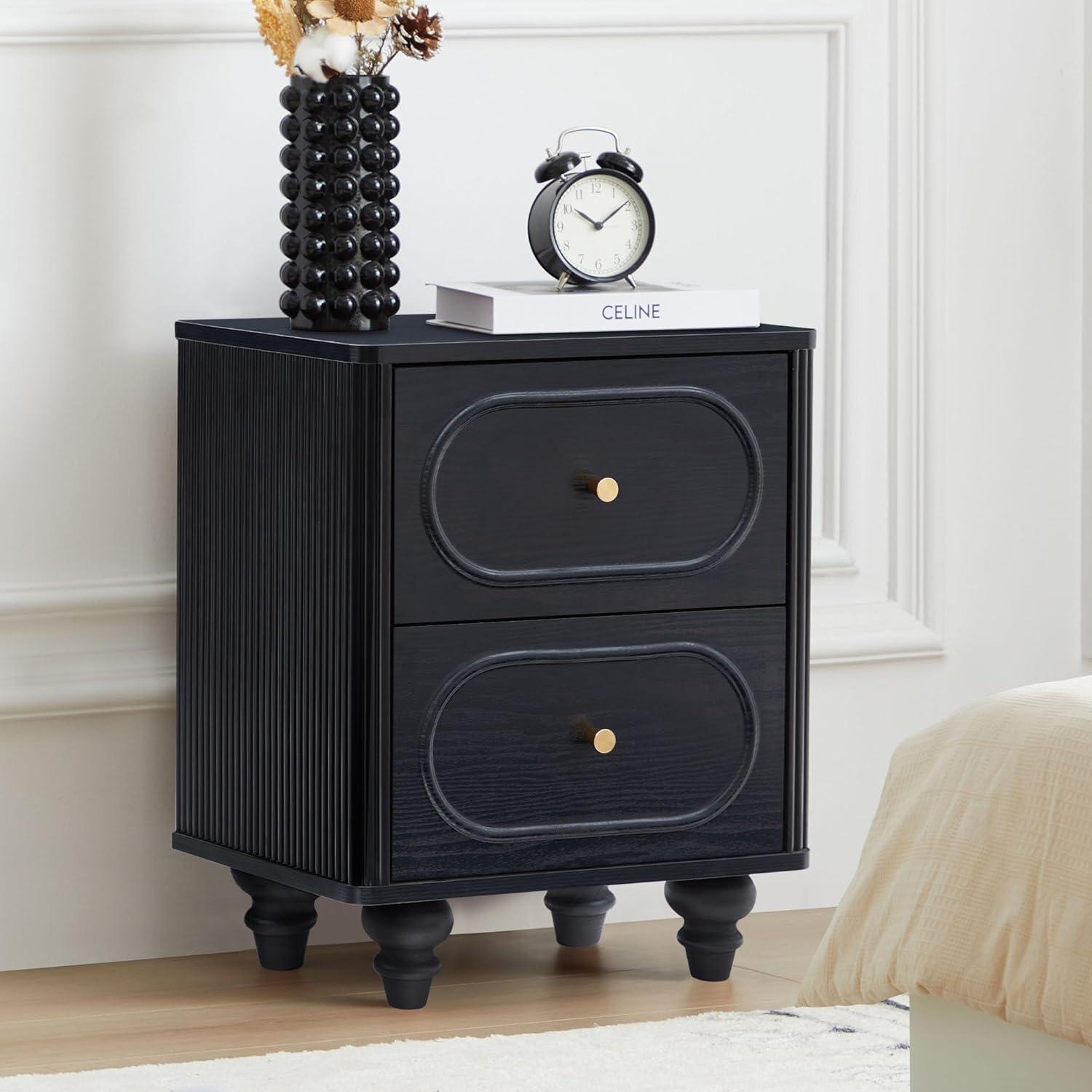 Canora Grey 2 Drawer Fluted Nightstand Set Of 2, Mid Century Modern Farmhous...