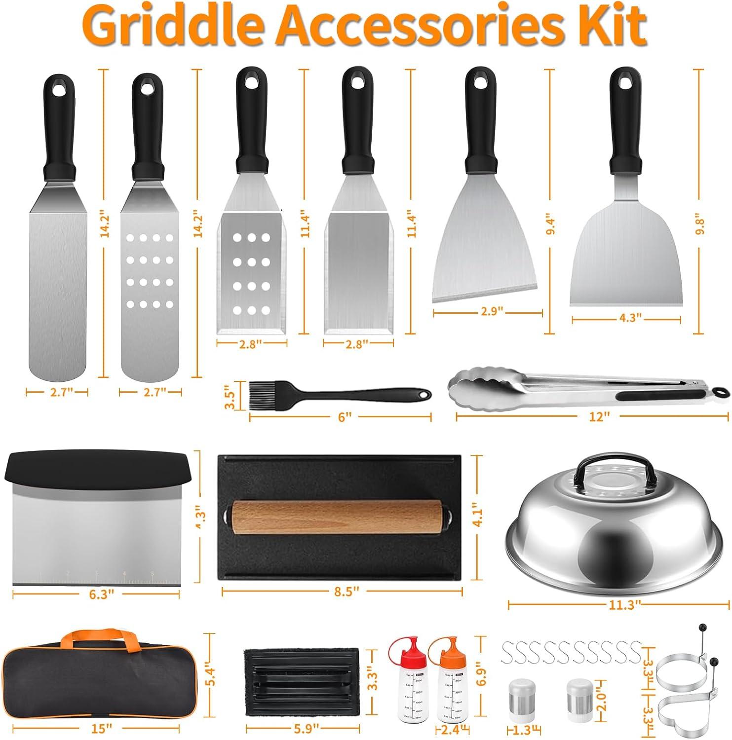 Griddle Accessories Kit, 29 Pcs Griddle Grill Tools Set for Blackstone and Camp Chef, Professional Grill BBQ Spatula Set with Basting Cover, Spatula, Scraper, Bottle, Egg Ring