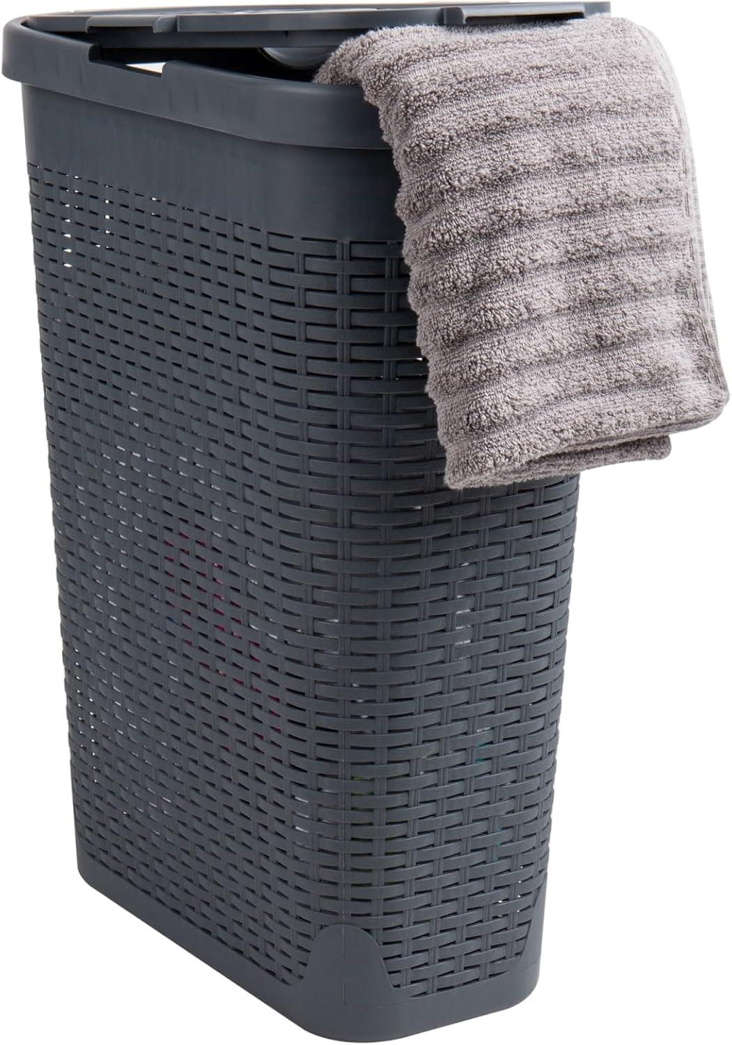 Mind Reader Mind Reader 40L Slim Laundry Hamper, Clothes Basket, Lid, Wicker Design, Plastic