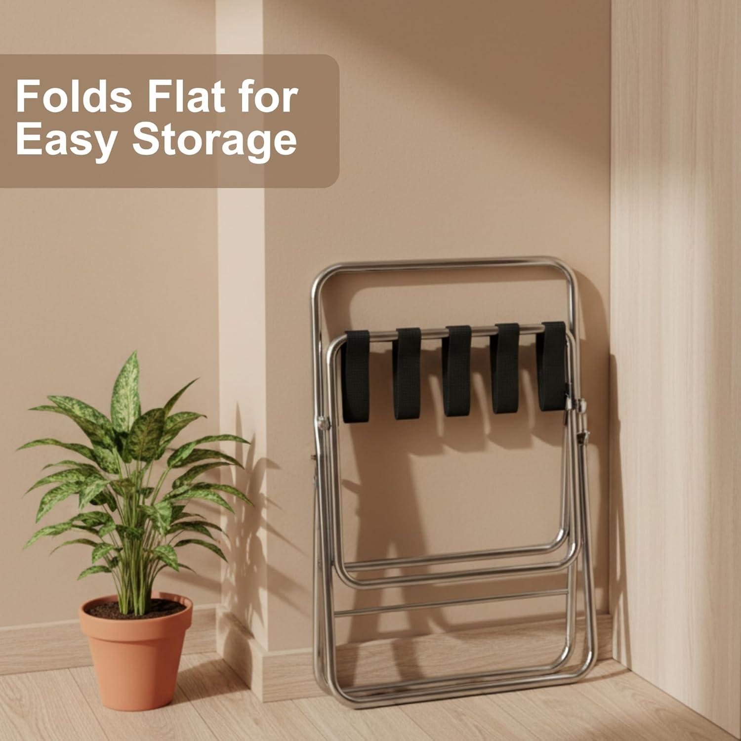 USTECH USTECH Luggage Rack-Double Tier, Assembled, Chrome, Storage Organizer, Pack of 1,