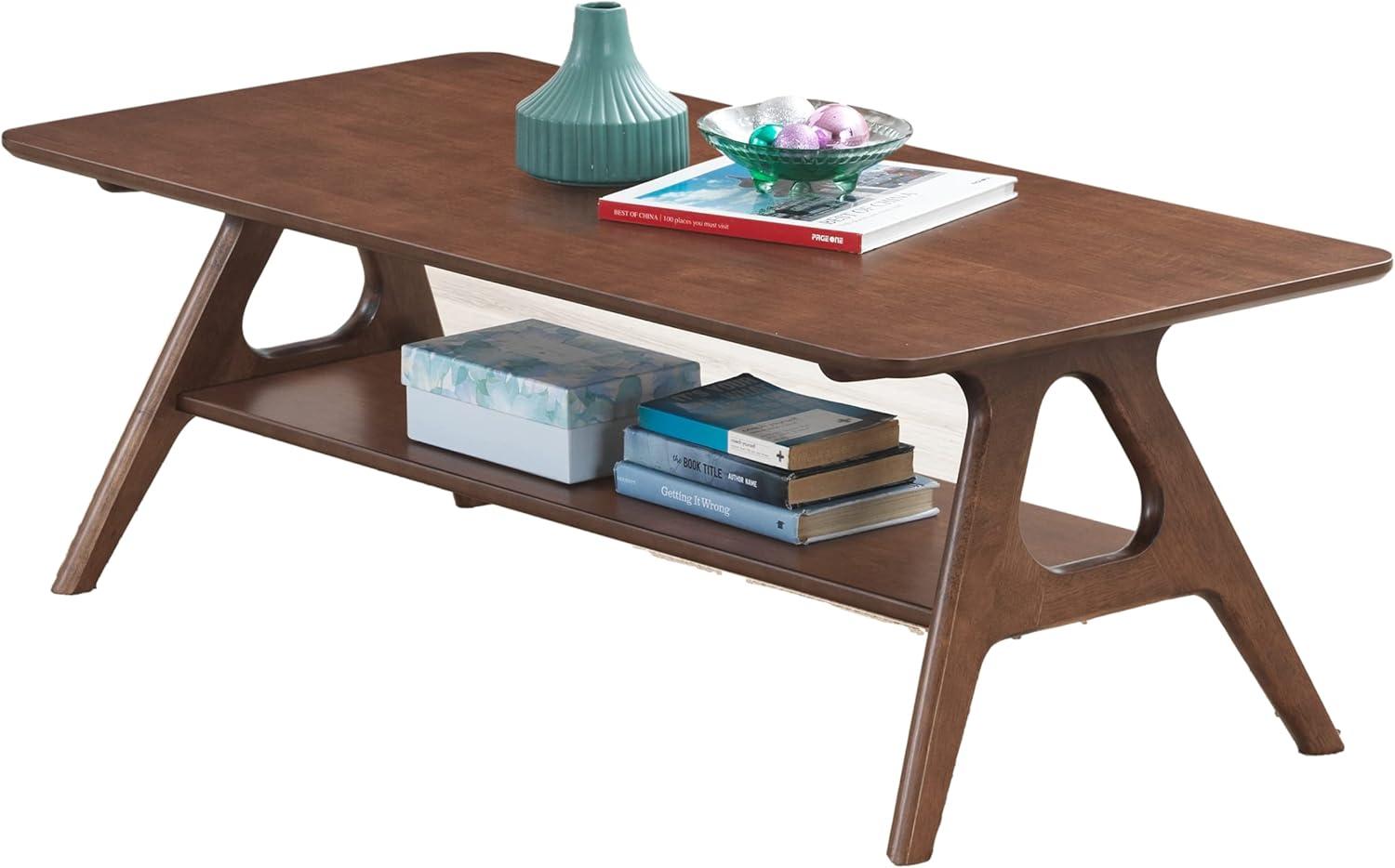 Roundhill Furniture Arona Mid-Century Modern Wood Coffee Table with Shelf