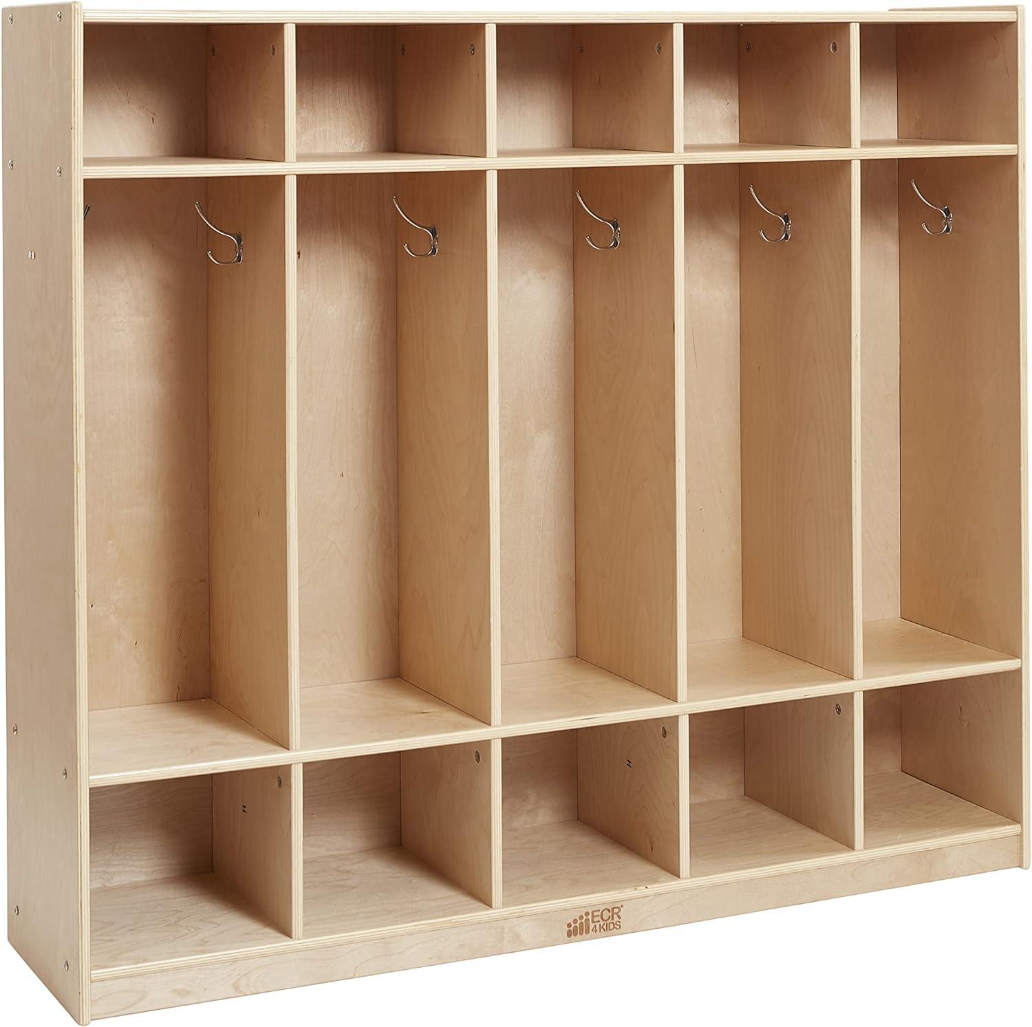 ECR4Kids Streamline 5-Section Coat Locker, Classroom Furniture, Natural