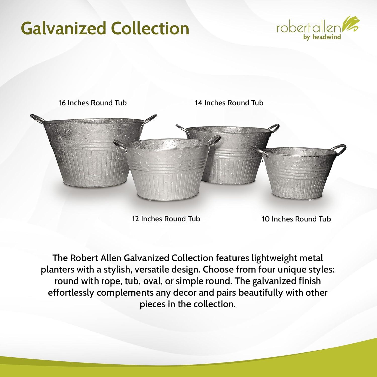 14" Galvanized Silver Round Metal Tub Planter