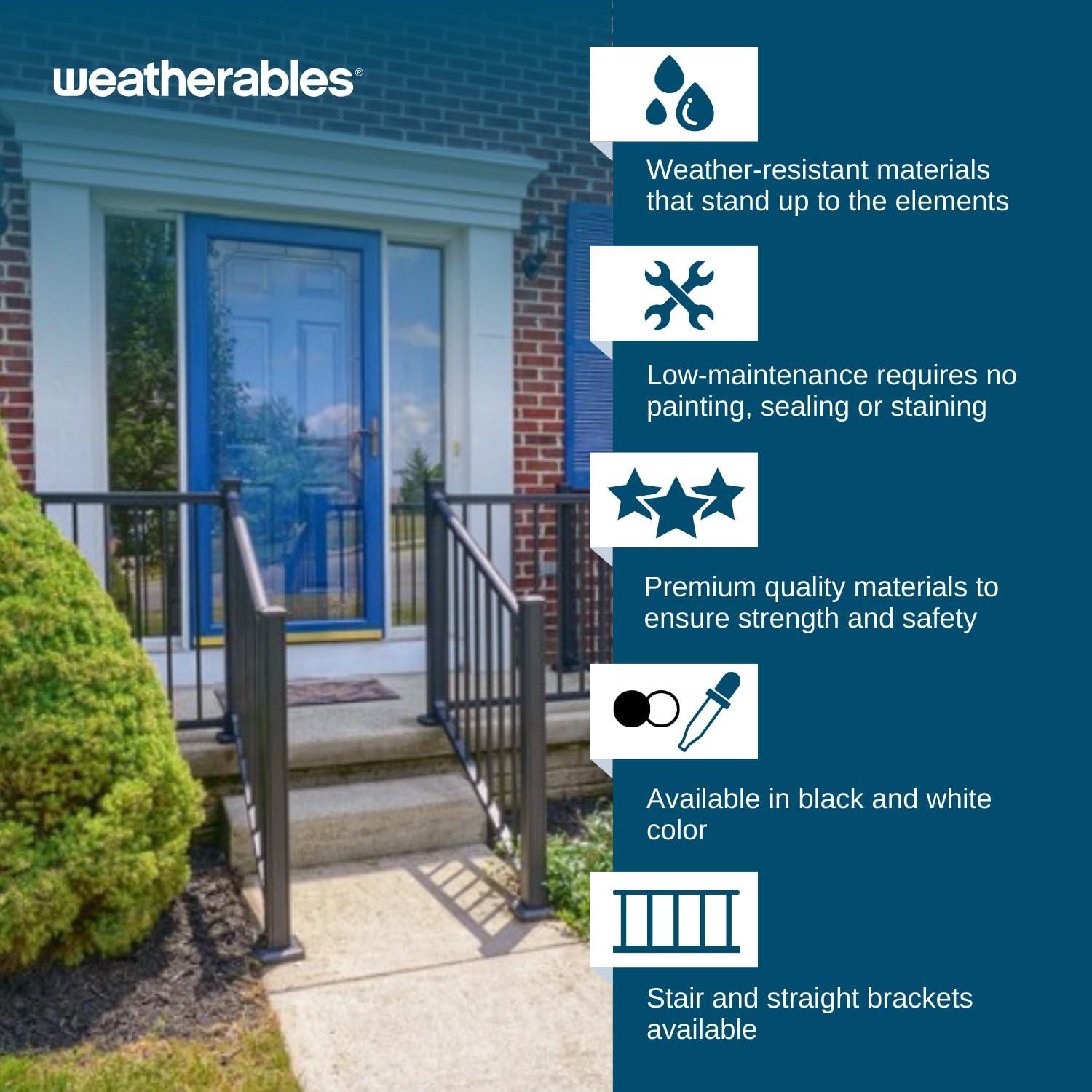 Weatherables Stanford Railing Brackets – Aluminum Outdoor Stair Railing Brackets, Made with Durable & Low-Maintenance Black Textured Powder-Coat Finish