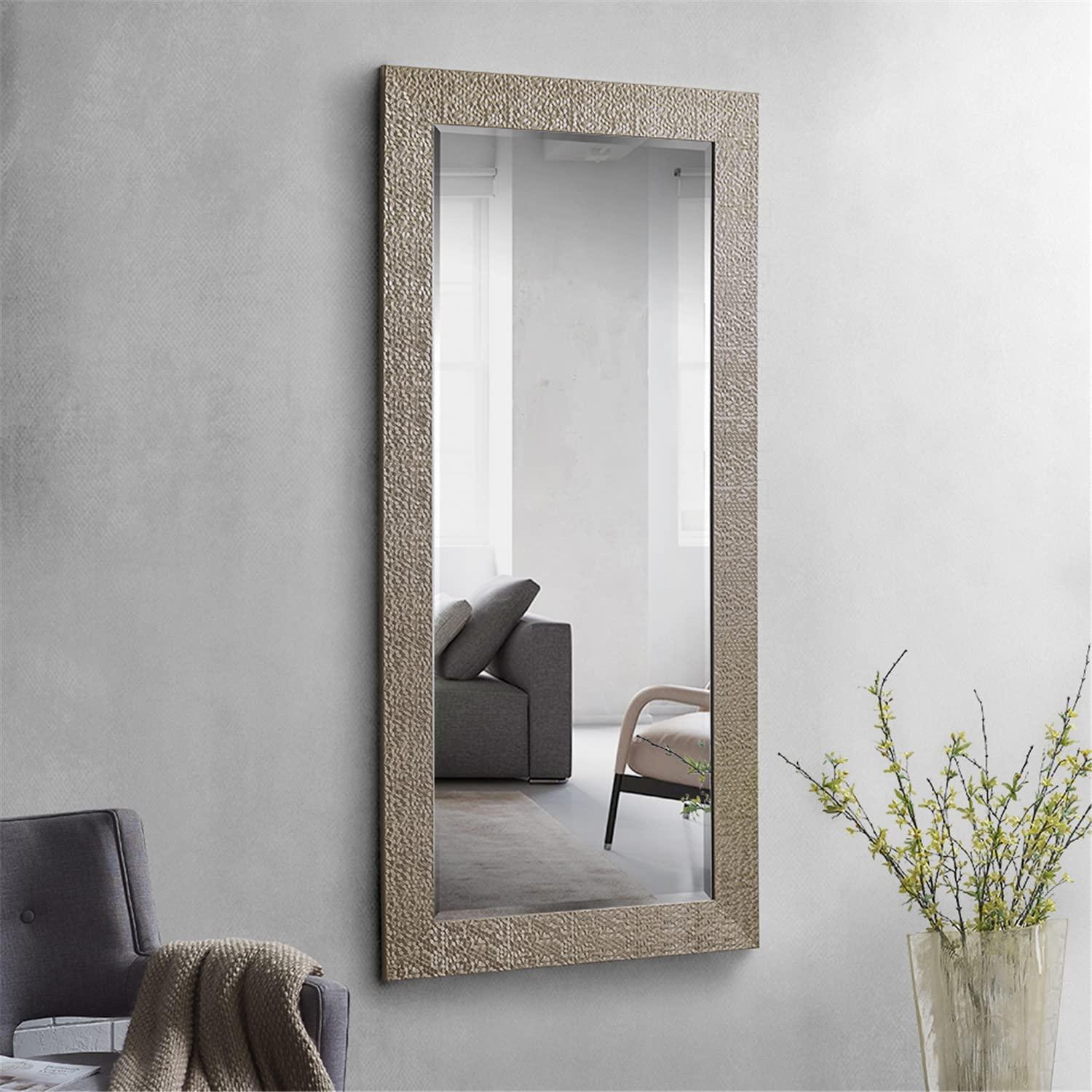 Floor Mirror, Full length Mirror, Mosaic Style Full Body Mirror for Home, Wall Mirror with Faux Wood Frame, 66"LX32"W Large Mirror for Bedroom by Naomi home - Champagne