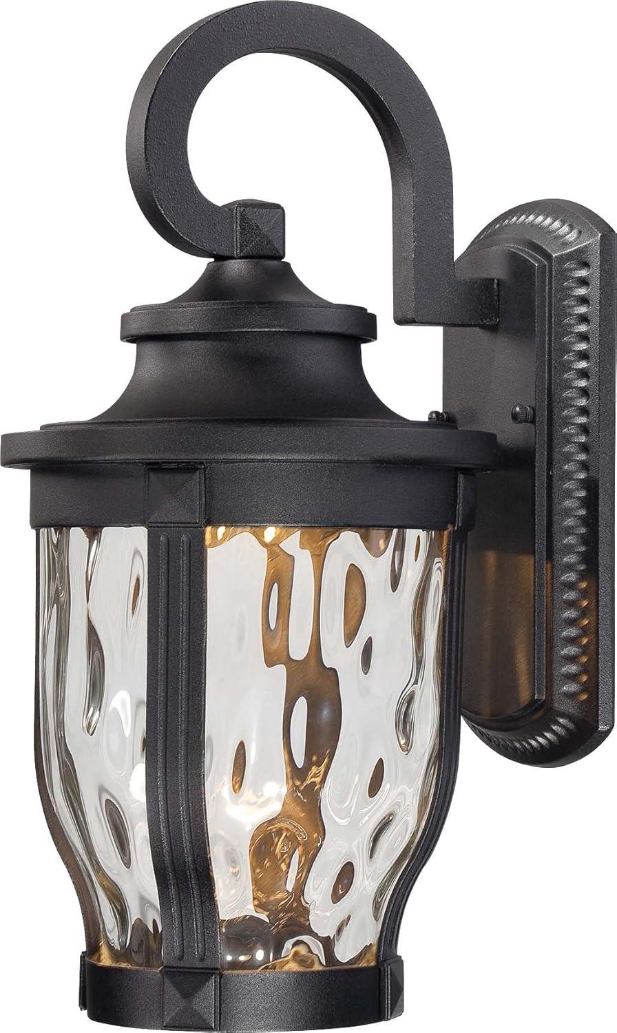 Black Aluminum LED Outdoor Wall Lantern with Clear Hammered Glass