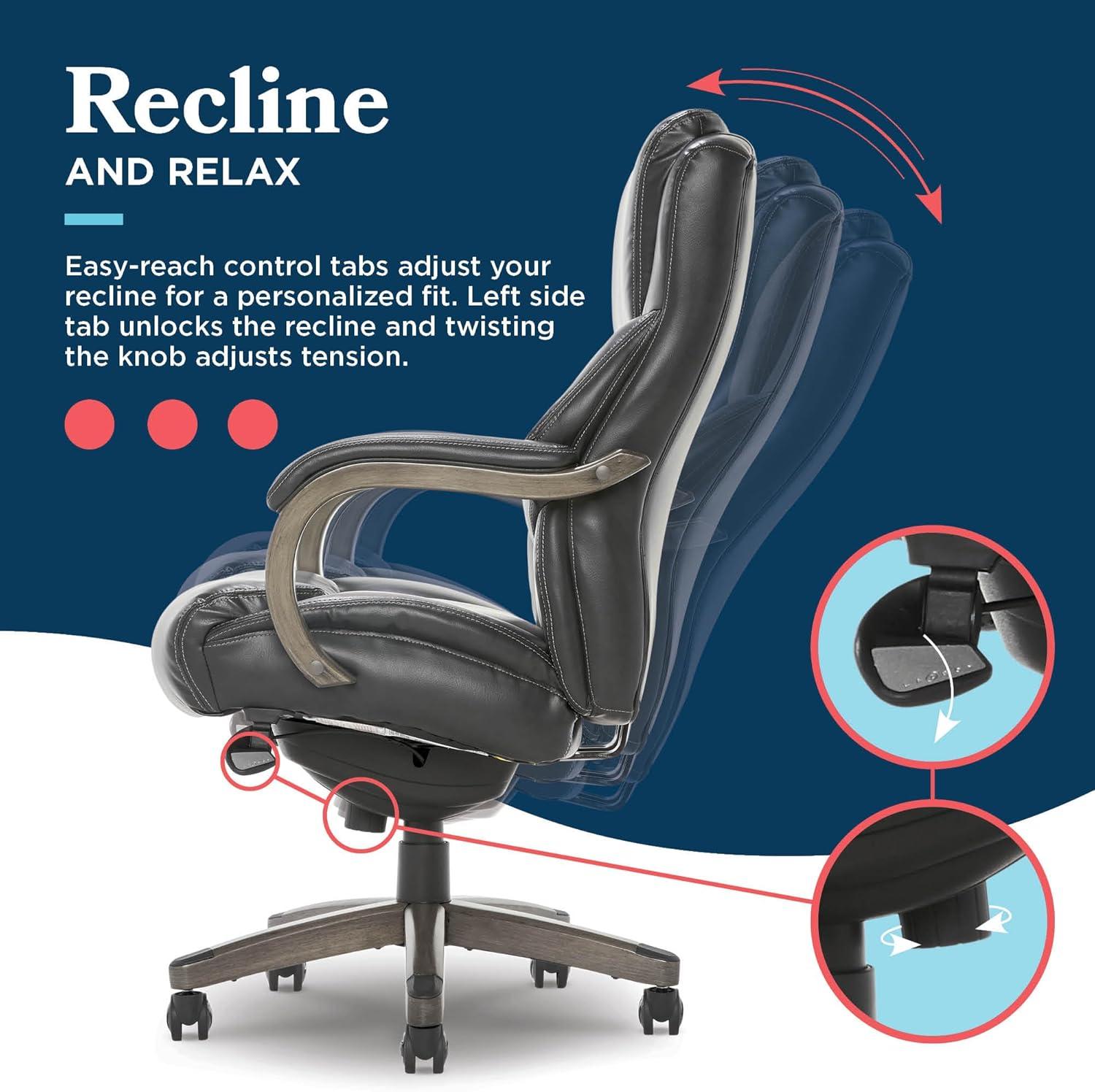 Delano Big & Tall Bonded Leather Executive Office Chair Gray - La-Z-Boy: Ergonomic, Adjustable, Wood Accents