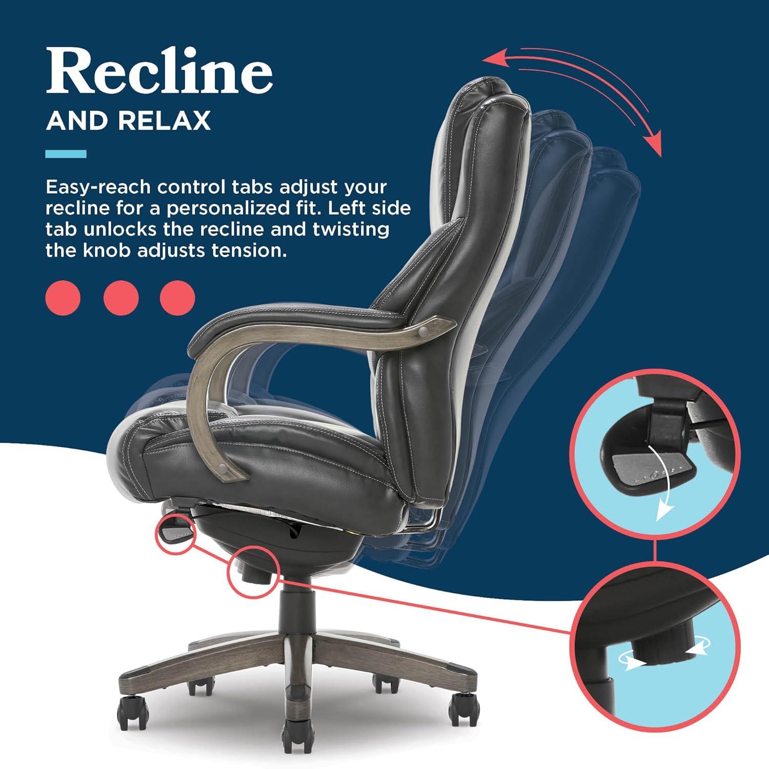 Delano Big & Tall Bonded Leather Executive Office Chair Gray - La-Z-Boy: Ergonomic, Adjustable, Wood Accents