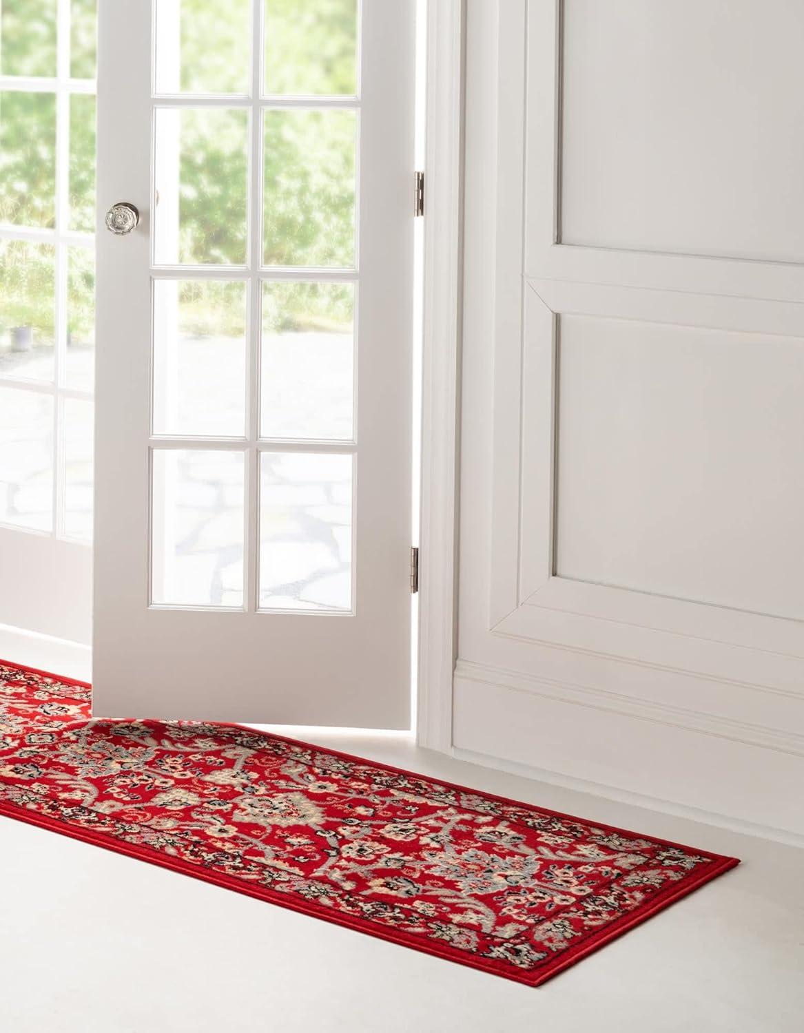 Unique Loom Sialk Hill Collection Area Rug - Washington (2' 2" x 8' 2" Runner Red/Black) Floral Traditional Perfect For Living Room Bed Room Dining Room Office