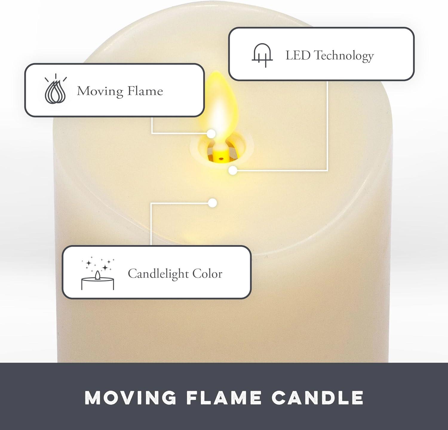 Matchless Candle Co. by Luminara Set of 3 (3" x 4.5",5.5",6.5") Flameless LED Flickering Battery Candle Moving Flame Pillar, Melted Edge, Real Wax Smooth Finish (Unscented)