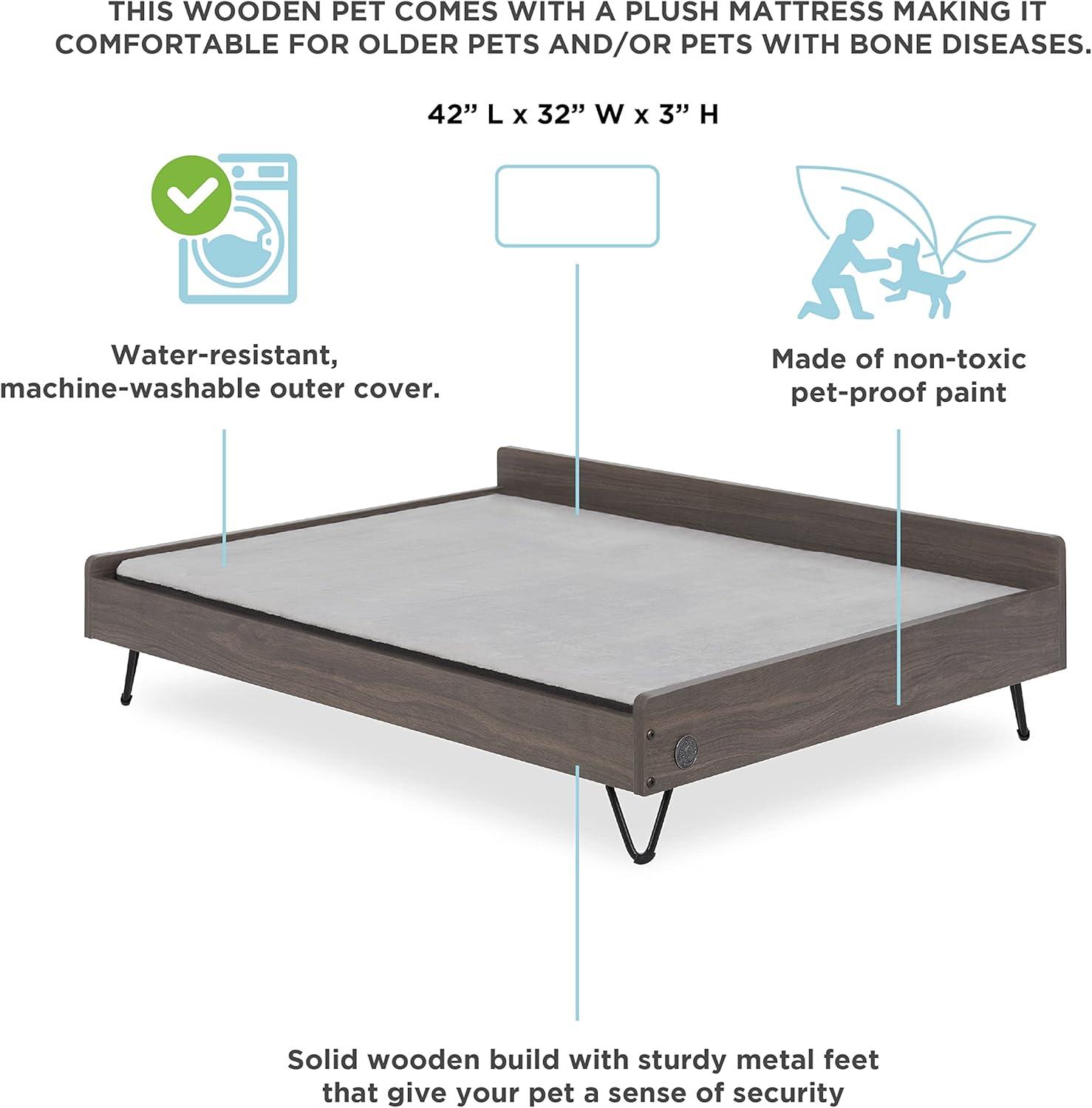 TailZzz Chase Greenguard Gold Certified Pet Bed with Mattress - Large to Extra Large Elevated Wooden Pet Bed with Water-resistant Mattress