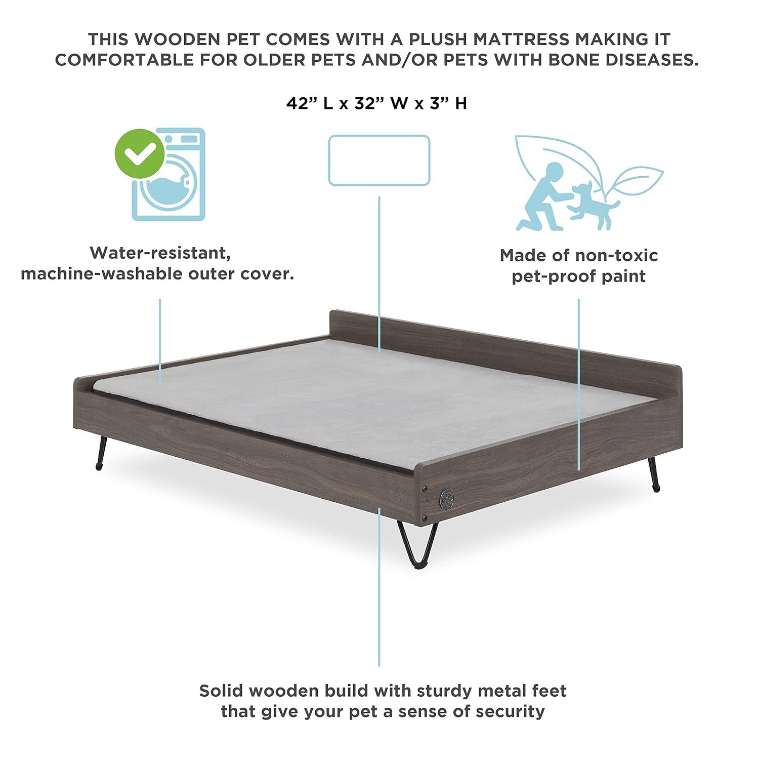 TailZzz Chase Greenguard Gold Certified Pet Bed with Mattress - Large to Extra Large Elevated Wooden Pet Bed with Water-resistant Mattress