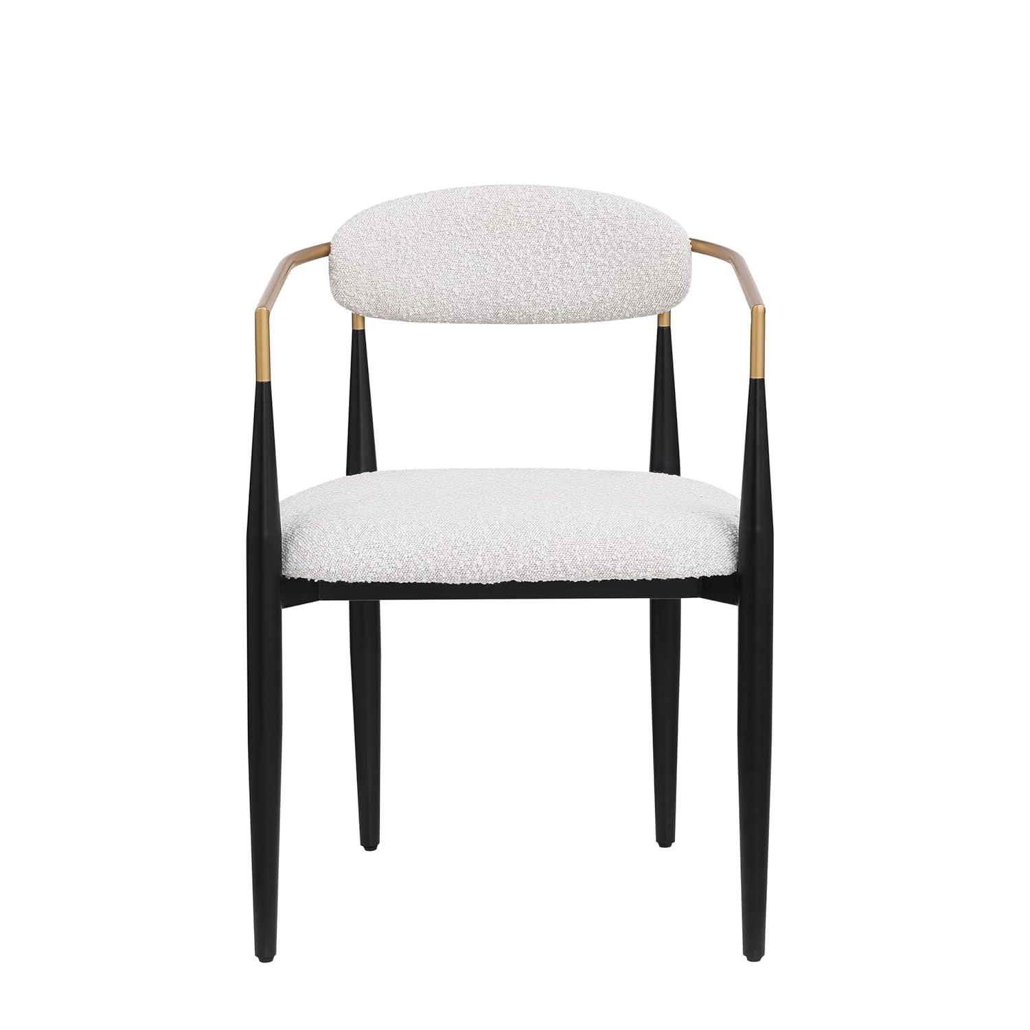 Christopher Knight Home Set of 2 Modern Boucle Fabric Upholstered Dining Chair, Stylish Designed Kitchen Armchairs, Metal Frame, Soft Padded Seating and Curved Backest, Beige+Black+Gold