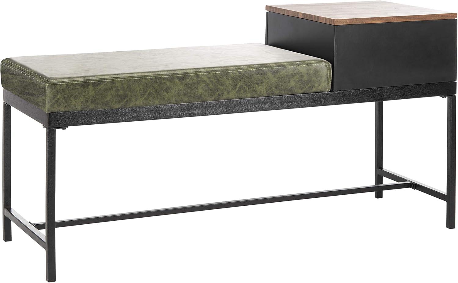 Maruka Bench with Storage - Grey Wash/Dark Green - Safavieh