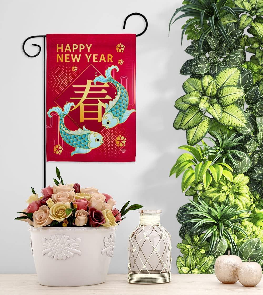 Spring Chinese New Year Garden Flag Home Decor Banner Wall Art Patio Lawn Front Porch Room Small Outdoor Tapestry Yard Sign Lunar New Year Gifts Chinese Decorations Made in USA