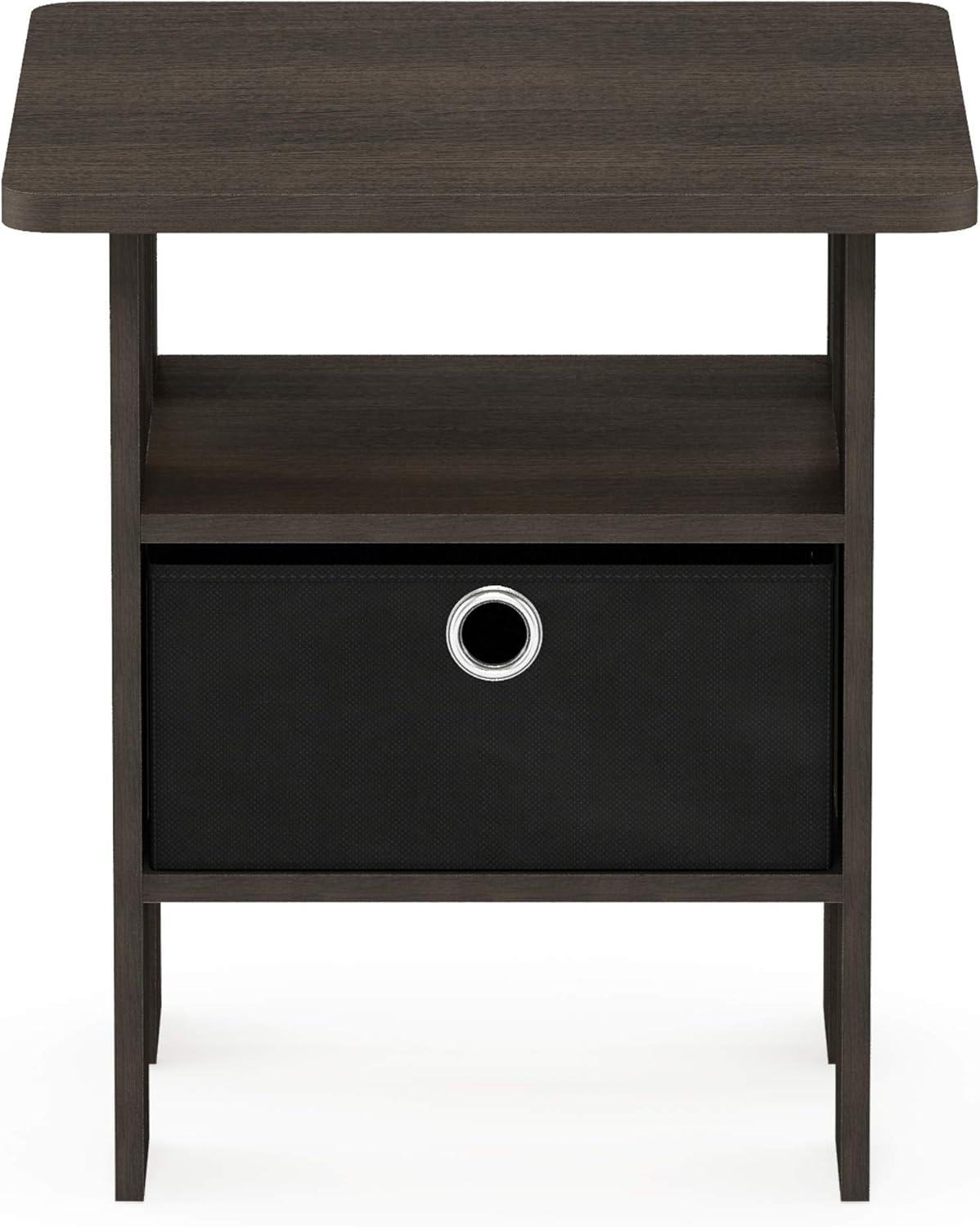 Furinno Andrey Engineered Wood End Table with Bin Drawer in Dark Brown/Black