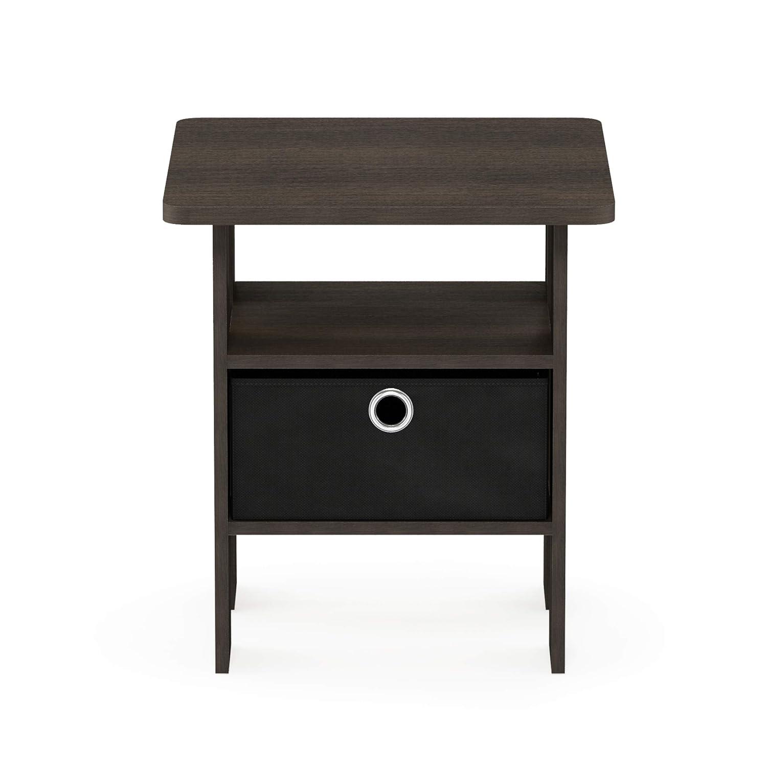 Furinno Andrey Engineered Wood End Table with Bin Drawer in Dark Brown/Black