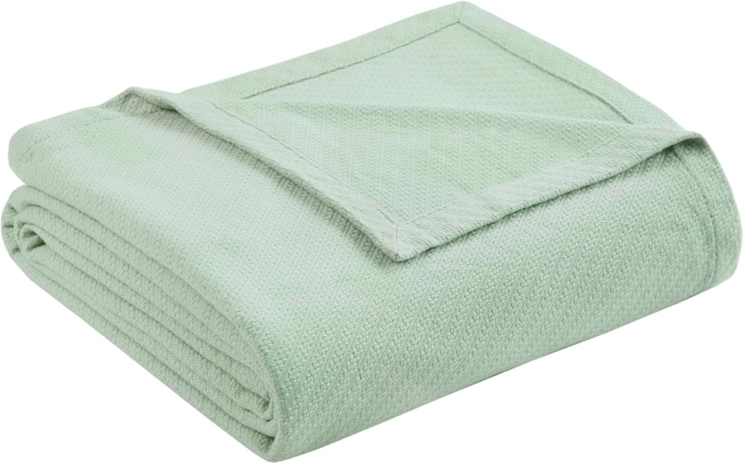 Bed Blanket Liquid Cotton Twin Seafoam: Madison Park, Lightweight, Year-Round Comfort, No Fill