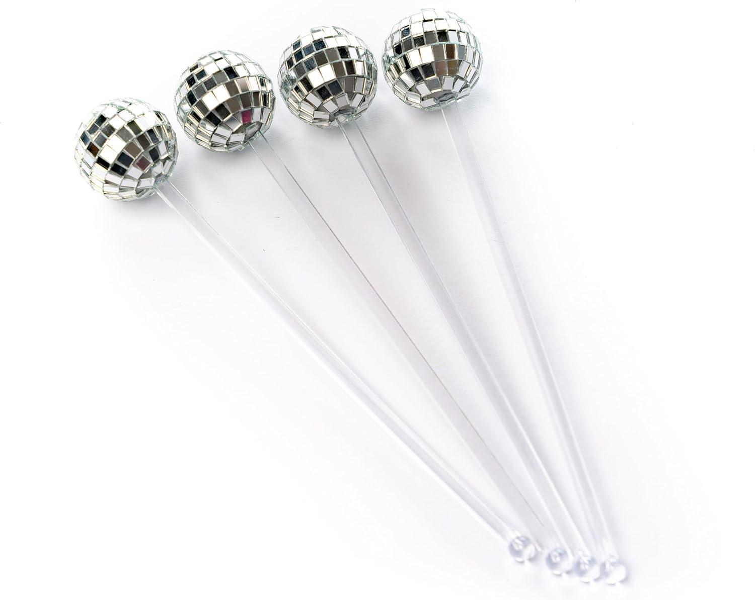 Silver Disco Ball Drink Stirrers Set of 4