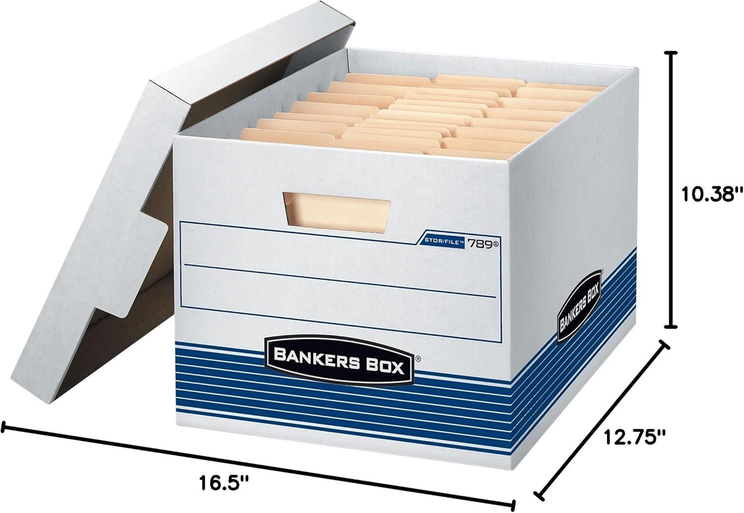 Bankers Box 0078907 12.75 in. x 16.5 in. x 10.5 in. STOR/FILE Medium-Duty Letter/Legal Storage Boxes - White/Blue (4/Carton)