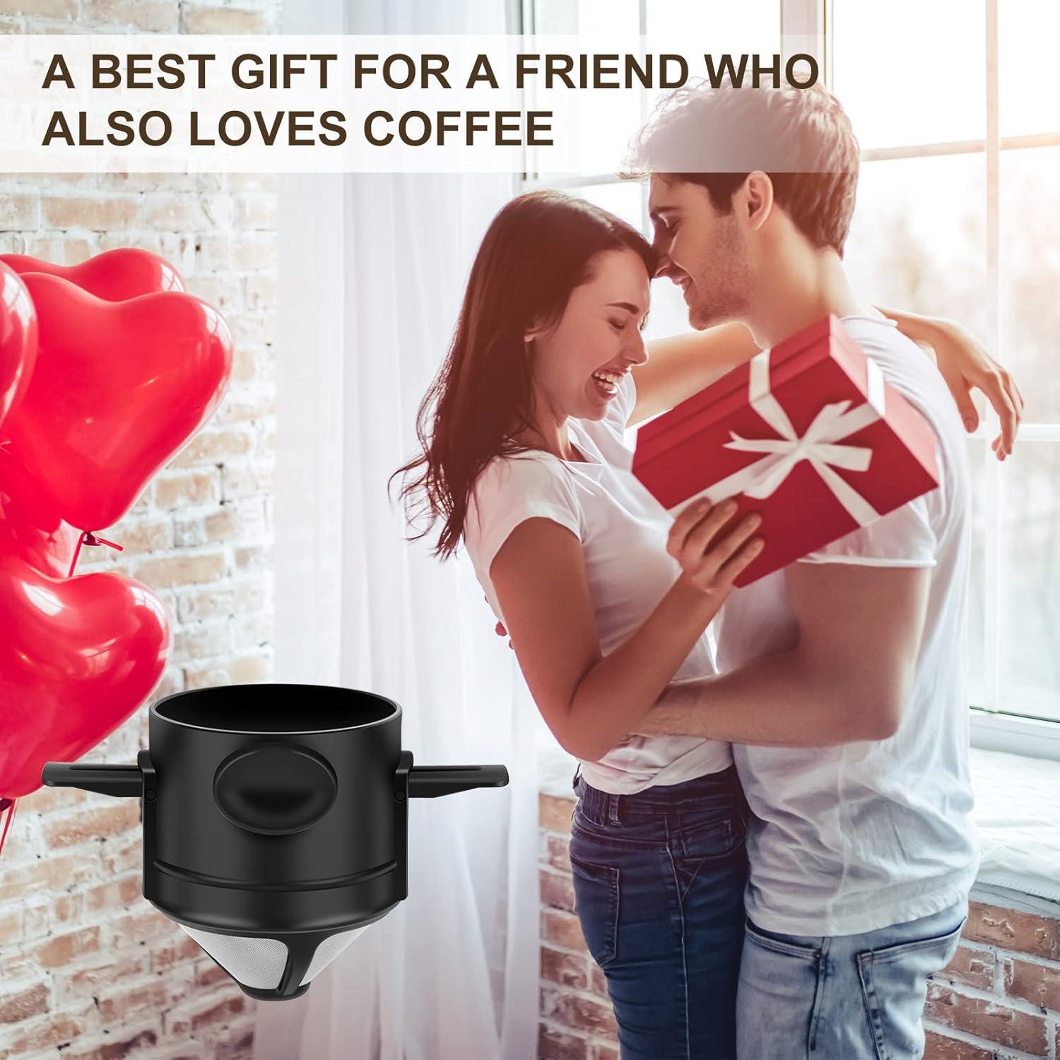 OUHGE Pour Over Coffee Maker Portable Stainless Reusable Coffee Filter Mini Paperless Single 1 Cup Coffee Cup For Travel Camping, Black