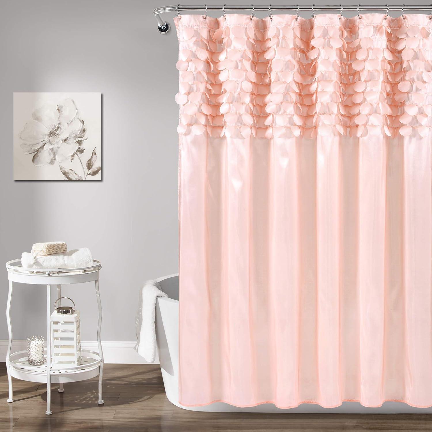 Blush Polyester 72" Textured Shower Curtain with 3D Circles