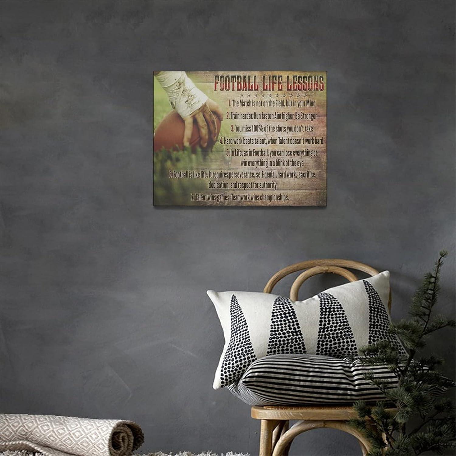 Football Life Lessons Wall Art Pictures Wall Decor Gifts for Football Player Boy Man Football Fan Vintage Football Sports Canvas Painting Print Artwork Framed for Classroom Boy Room Gym Office 12"x16"