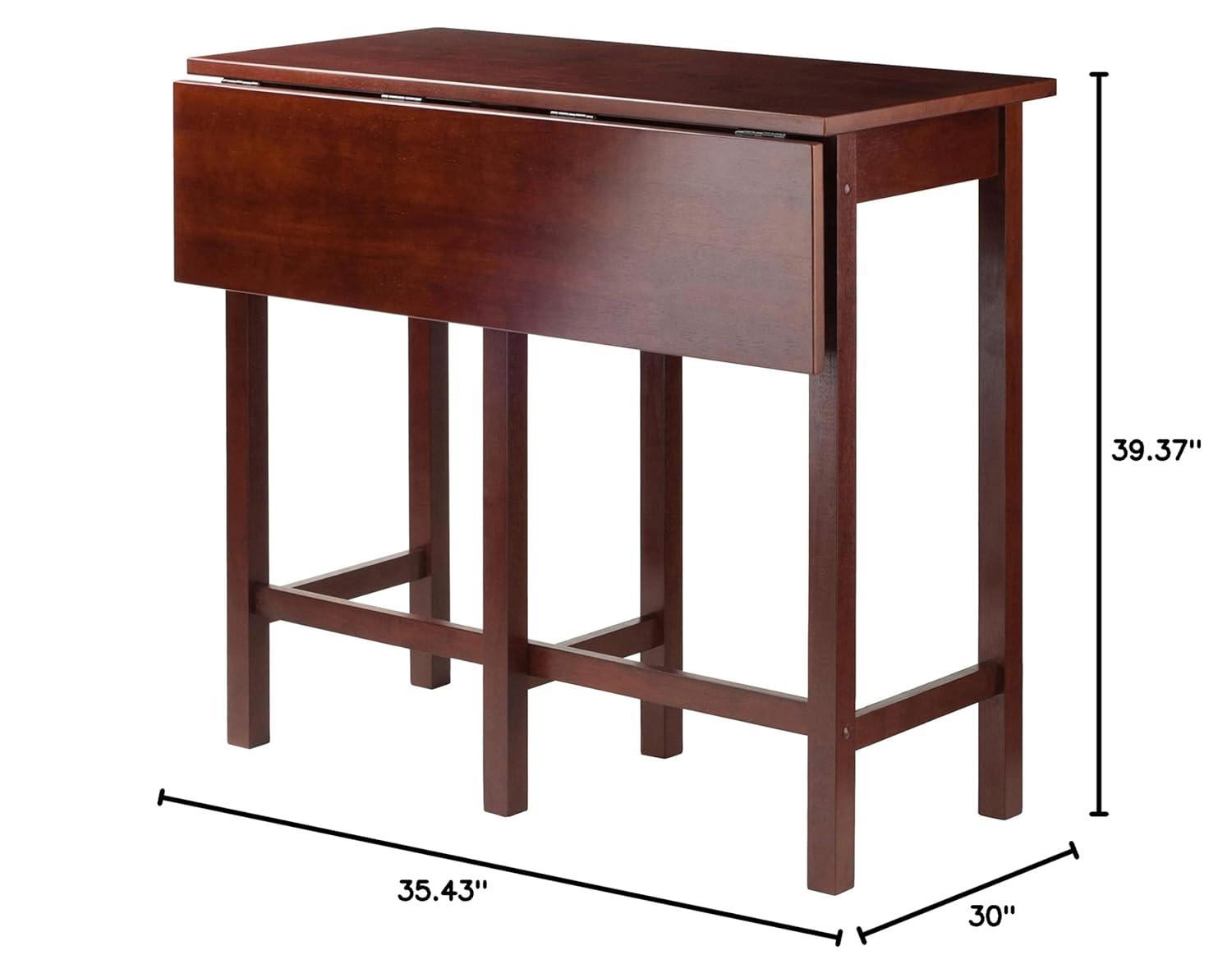 Maykoosh Mediterranean Mingle 3Pc Drop Leaf High Table with 2 Counter Ladder Back Stools - 39.37"W x 30"D x 35.43"H, Space-Saving Rustic Design