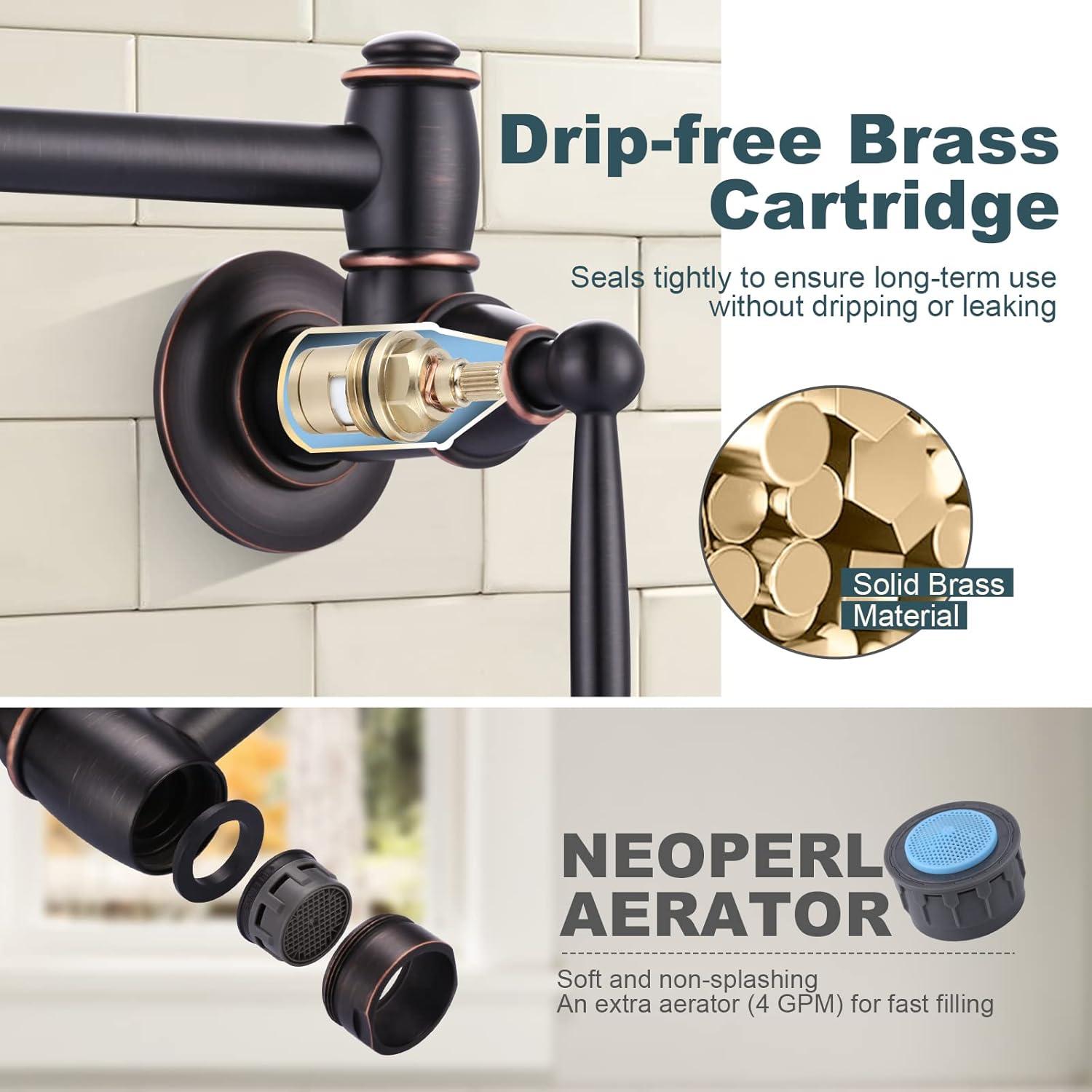 Oil Rubbed Bronze Wall Mount Pot Filler Faucet with Double Handles