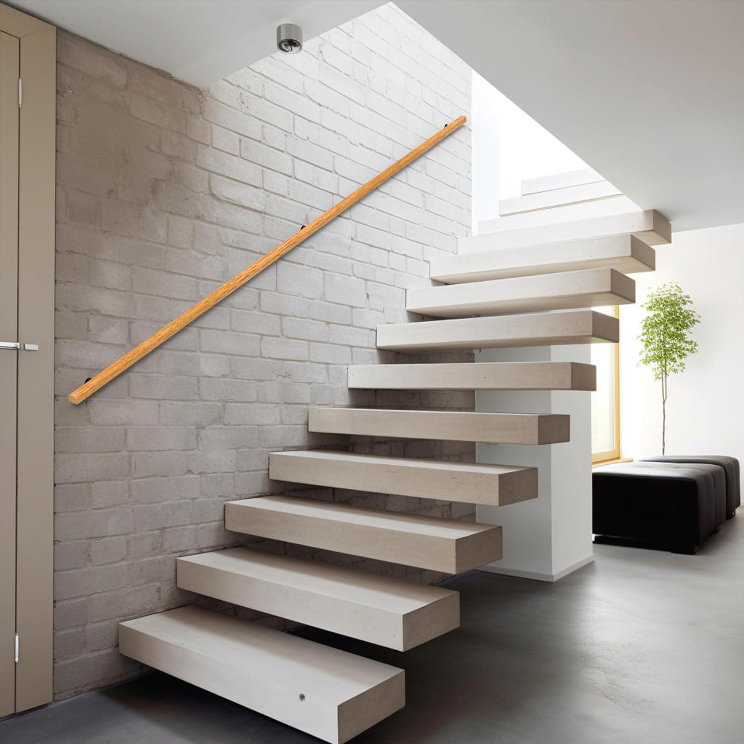 3FT Wood Stair Handrails Wall Mount, Hand Railings for Stairs Indoor Outdoor, Non-Slip Staircase Handrail for Corridor, Lofts, Patio, Kindergarten Guardrail (Size: 3ft)
