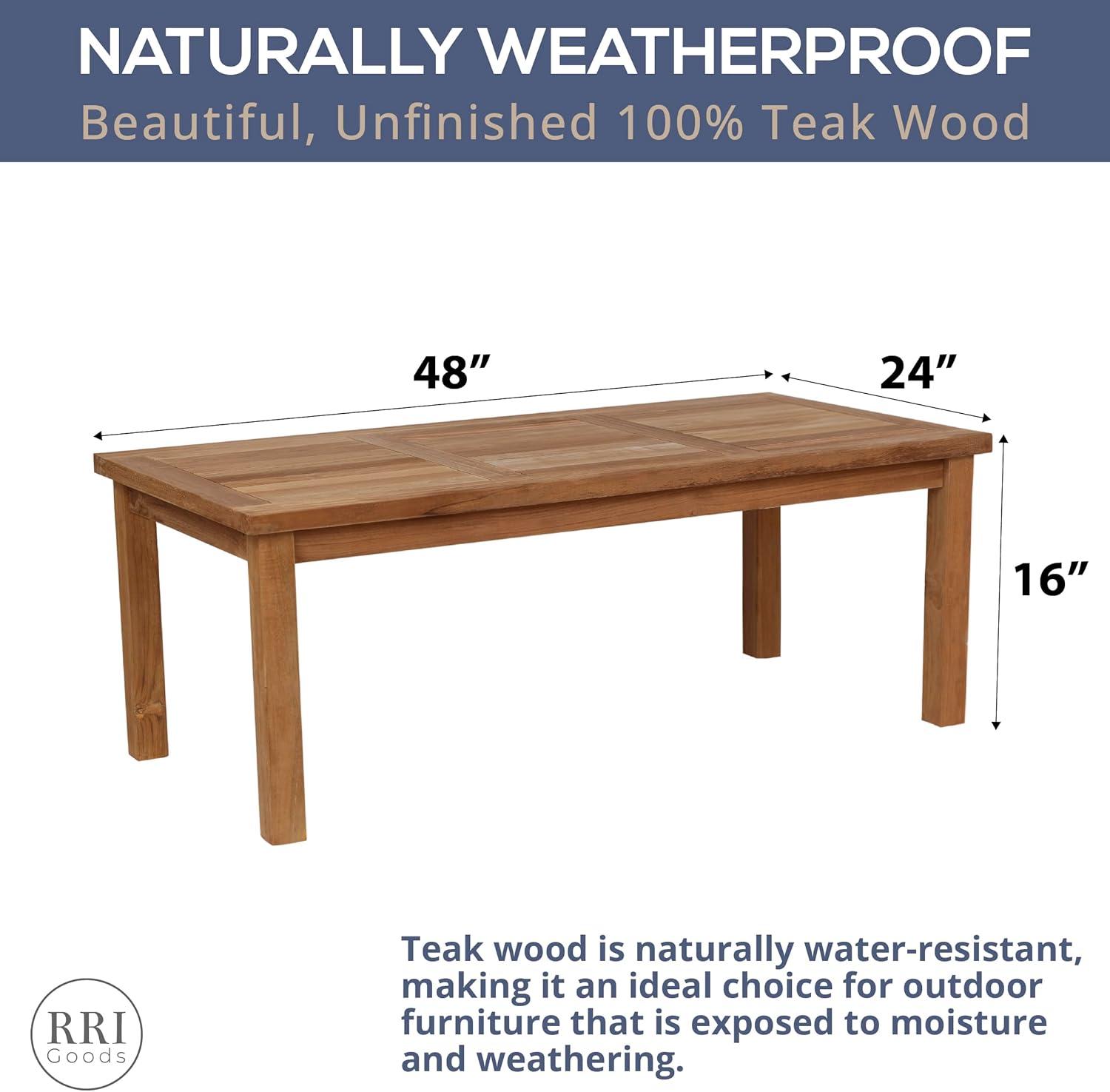 Rectangular Teak Outdoor Coffee Table, 48" x 24"