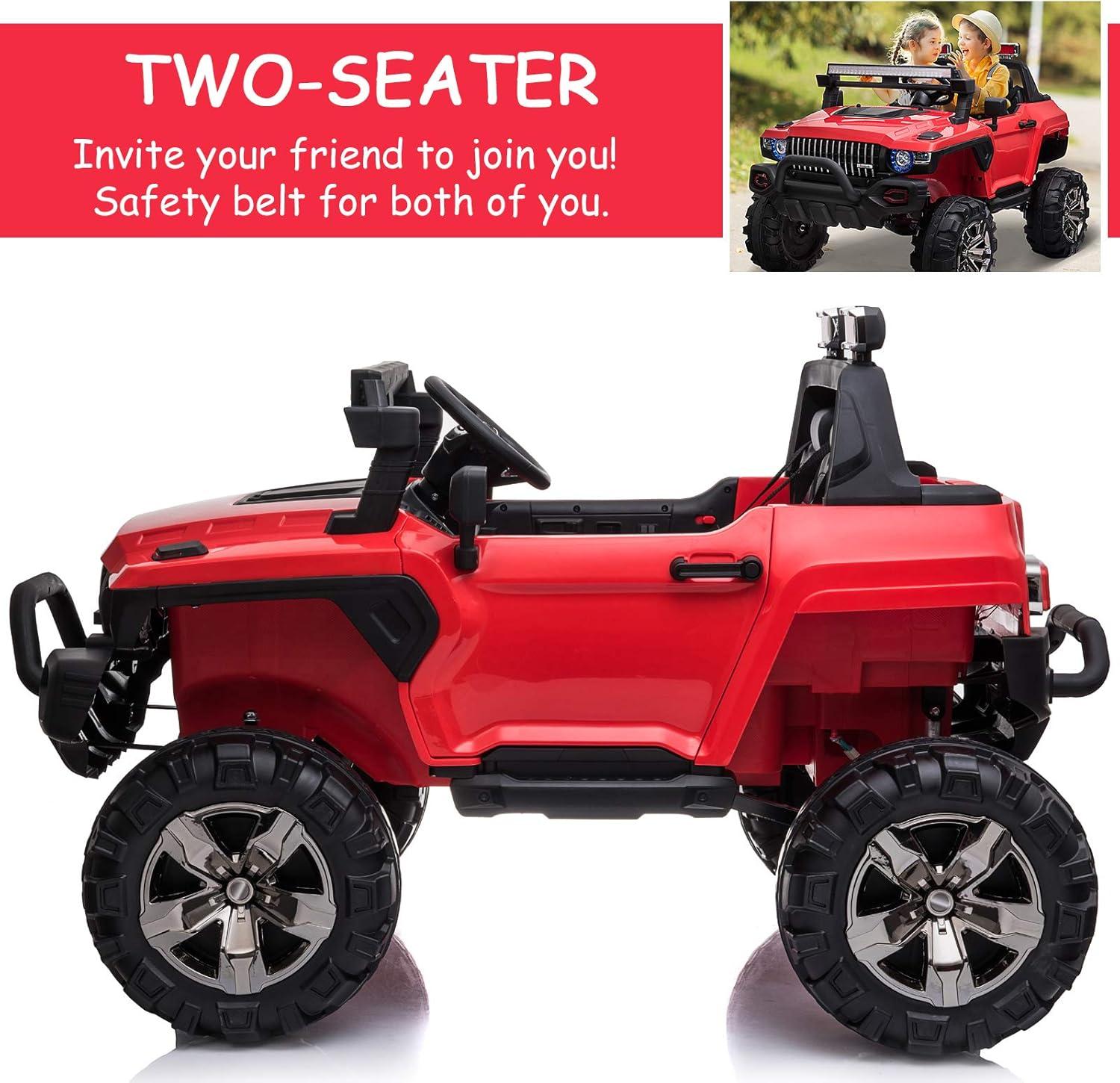 Aosom 12V Ride-on Truck with Remote Control, 2-Seater Battery-Operated Electric Car for Kids with Music, Red