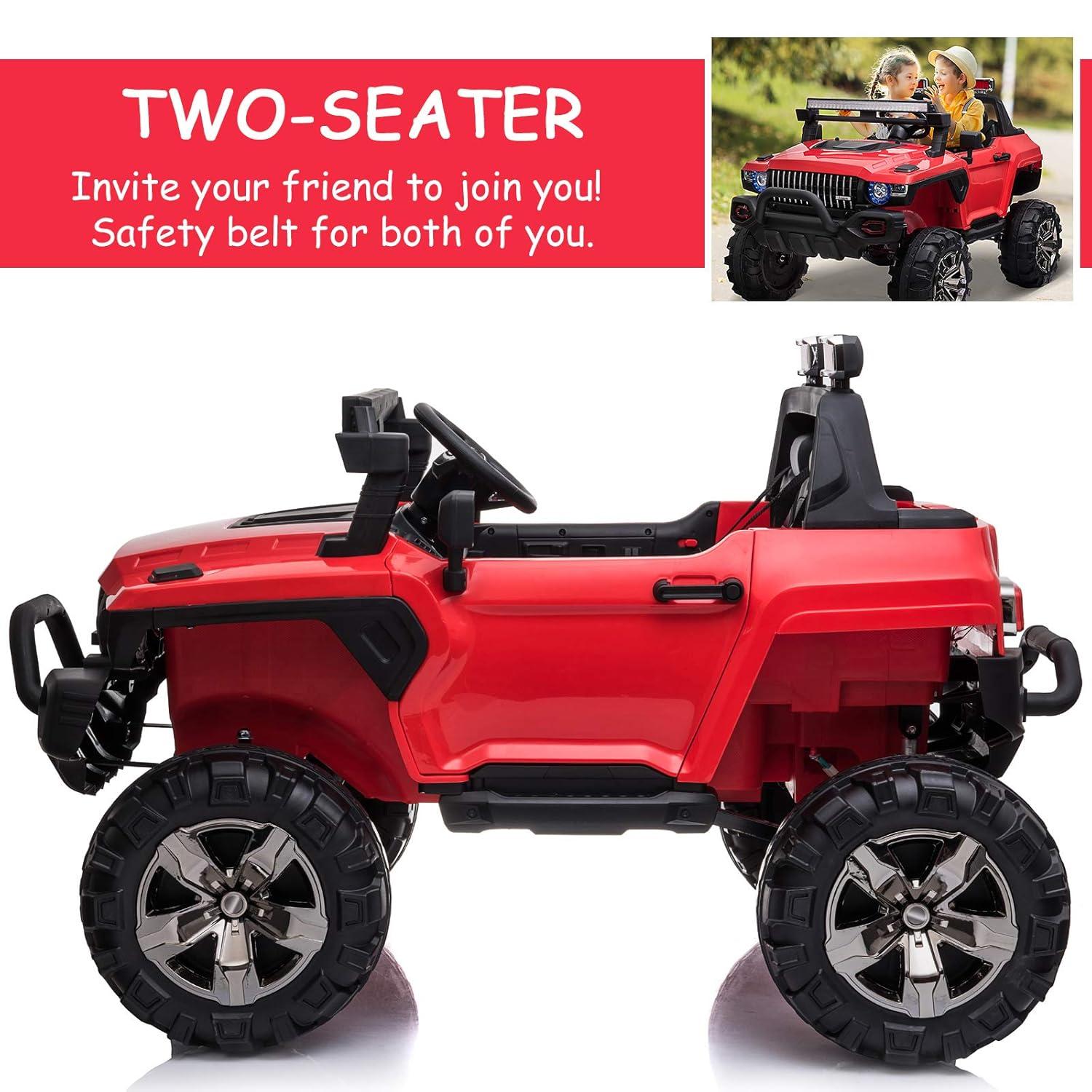 Aosom 12V Ride-on Truck with Remote Control, 2-Seater Battery-Operated Electric Car for Kids with Music, Red