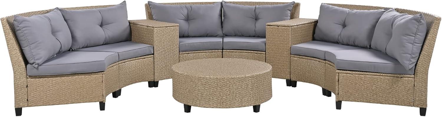 6-Person Gray Rattan Outdoor Sofa Set with Cushions and Table