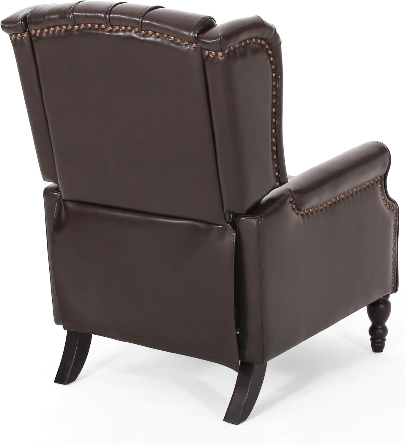 Dark Brown Handcrafted Leather Recliner Set with Tufted Back