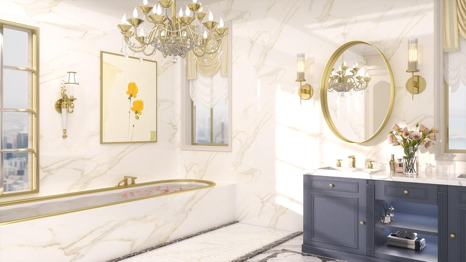 Brightify Gold Oval Mirror for Bathroom 24x36 Inch, Oval Vanity Mirror Gold Metal Frame, Modern Wall Mirror for Bedroom Living Room Farmhouse Fireplace Entryway, Hangs Horizontal or Vertical