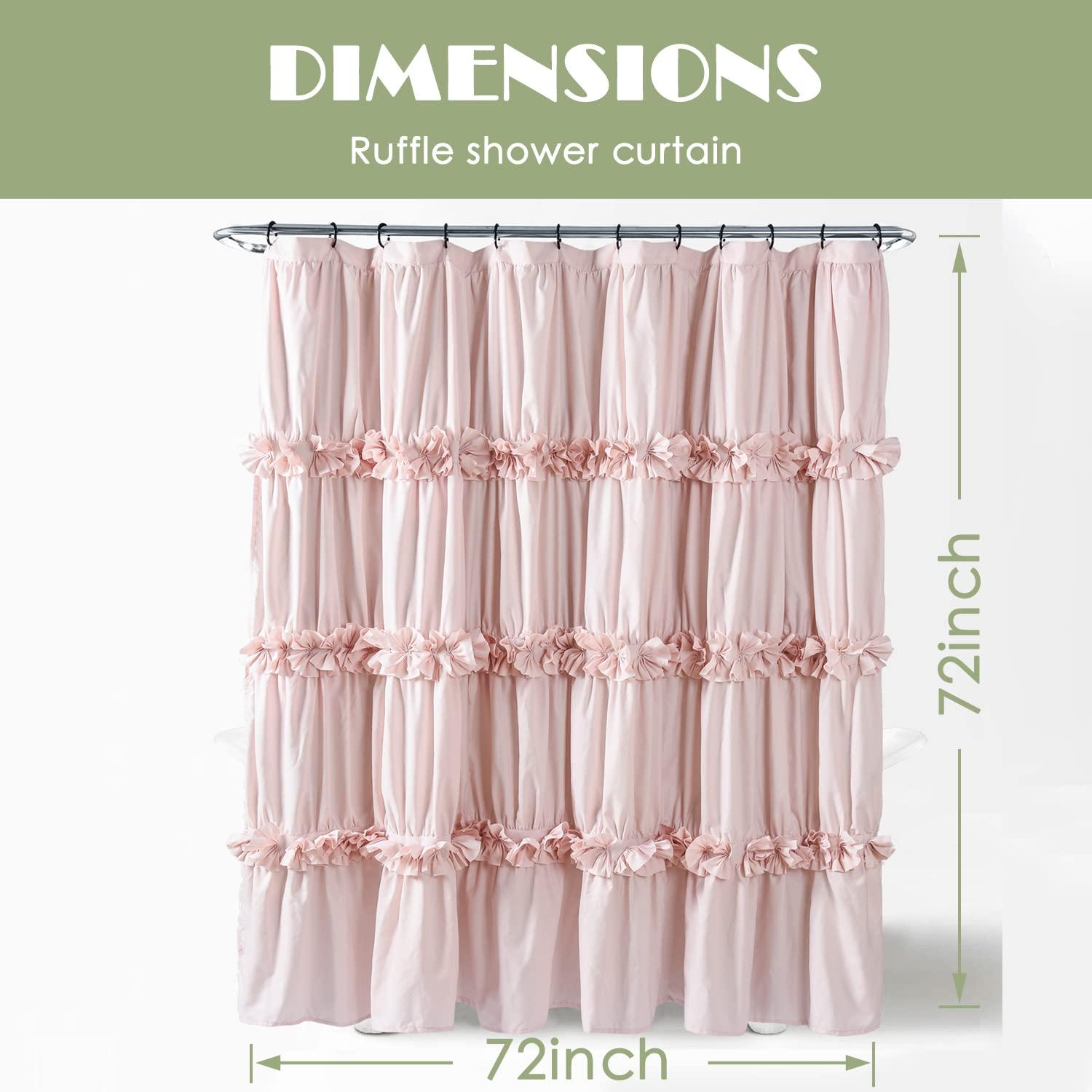 Peach Ruffle Shower Curtain, Vintage Handcrafted Bow Tie Bath Curtain for Master Bathroom, Ruched Microfiber Bathroom Curtain with 12 Buttonholes, 72" W x 72" H (LQ-10)