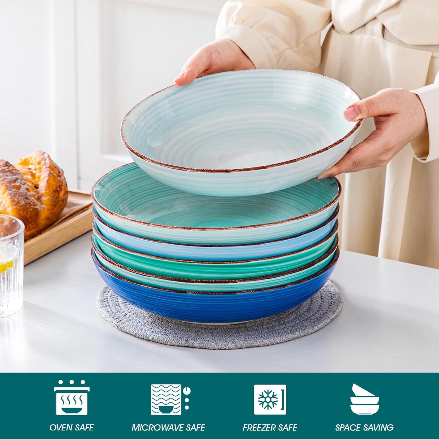 Vancasso Bonita Blue and Green Ceramic Pasta Bowls Set of 6