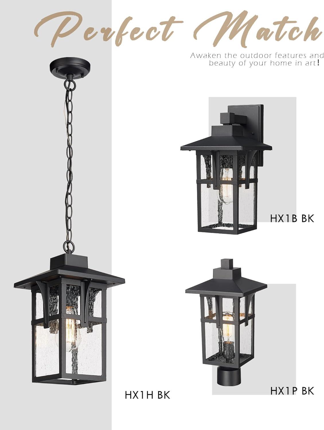 Matte Black Seeded Glass Outdoor Pendant Light