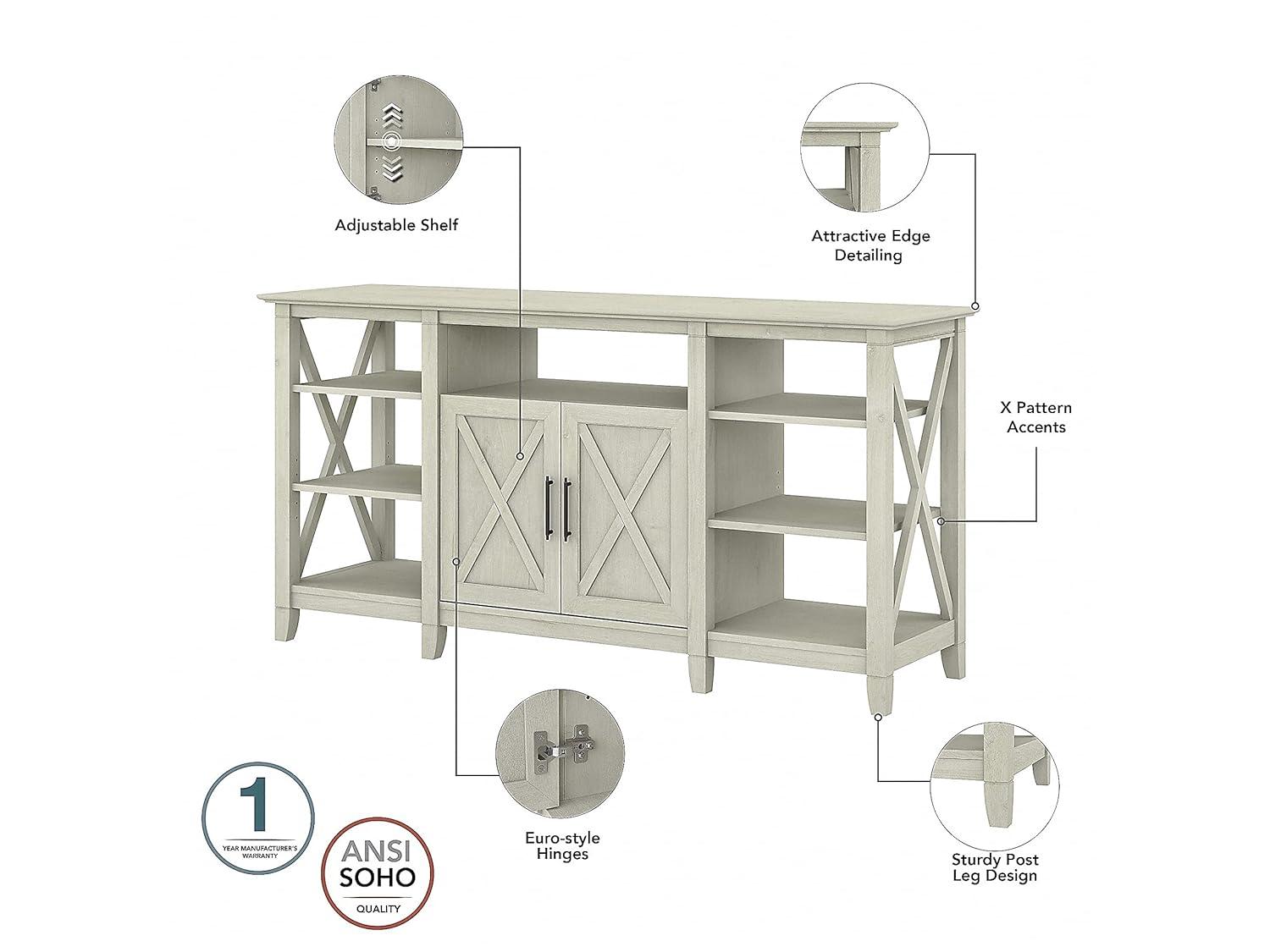 Bush Furniture Key West Tall TV Stand for 65 Inch TV in Linen White Oak
