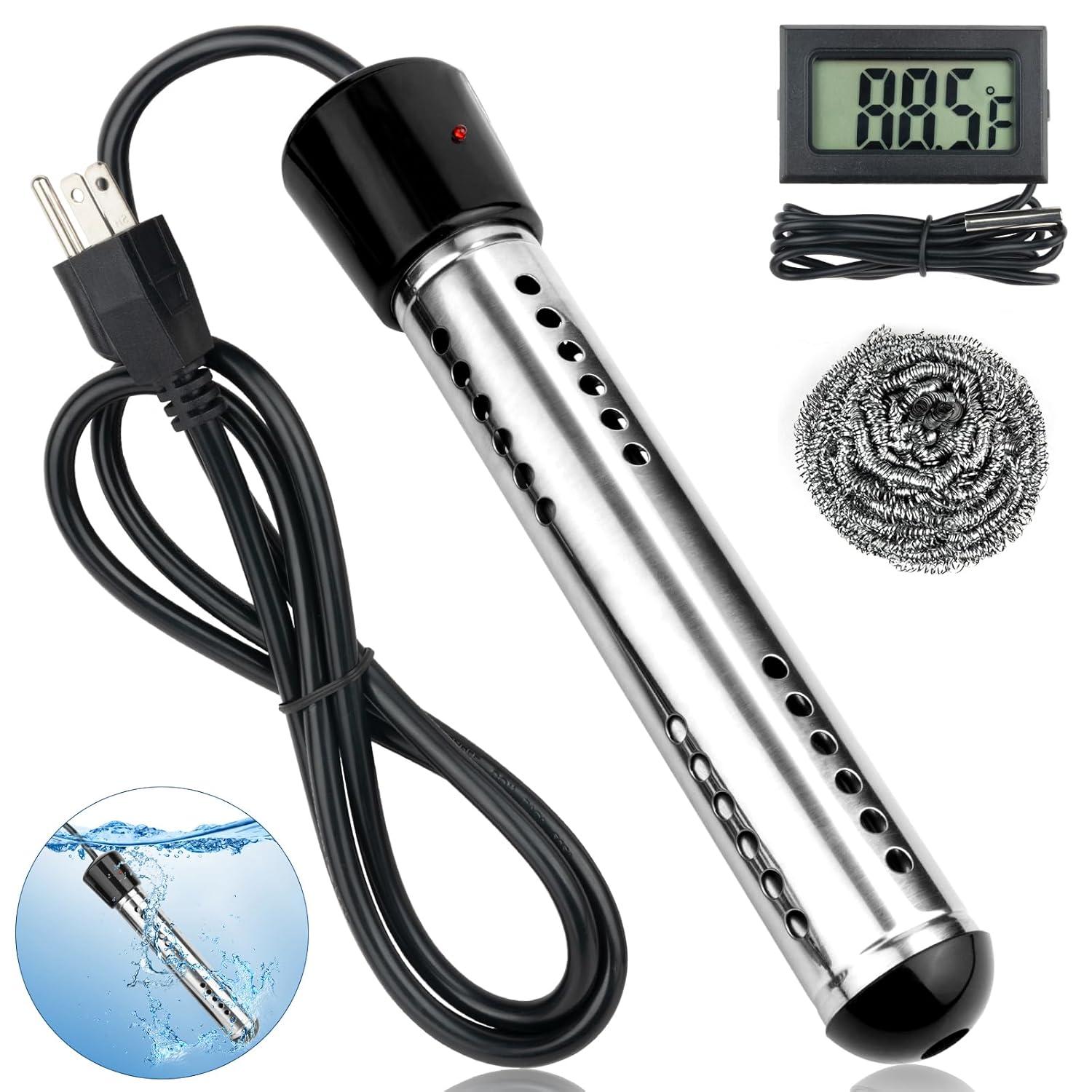 2000W Stainless Steel Portable Immersion Water Heater with Thermometer