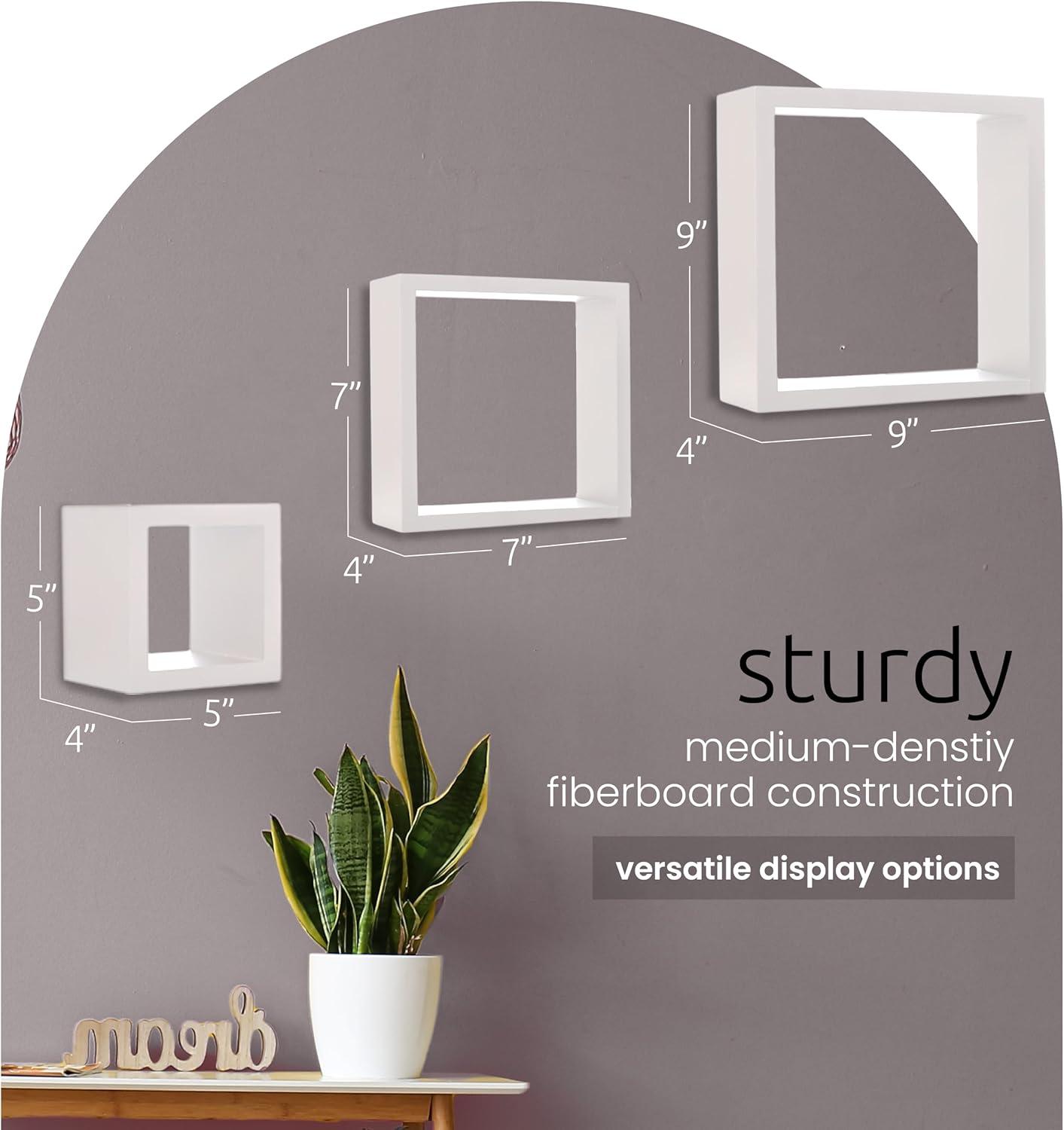 Nexxt Set of 3 Cubbi Floating Wall Shelves White: Wood Composite Wall Cubes, No Assembly Required